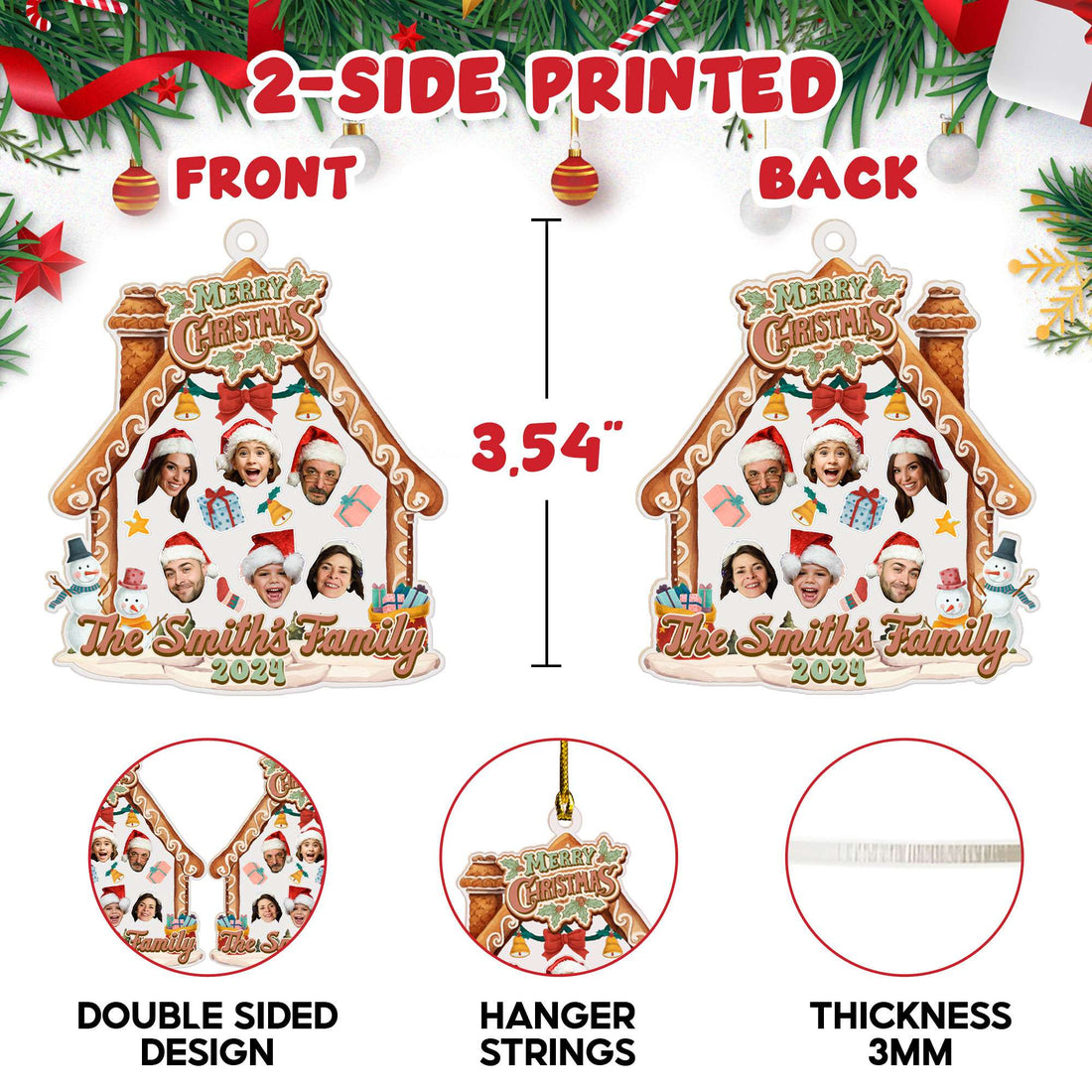 Personalized Family Christmas Ornaments with Photos 2025, Christmas Thanksgiving Gifts for Family Grandparents Mom Dad Kids, Custom Shaped Acrylic Photo Christmas Ornaments, Christmas Decorations