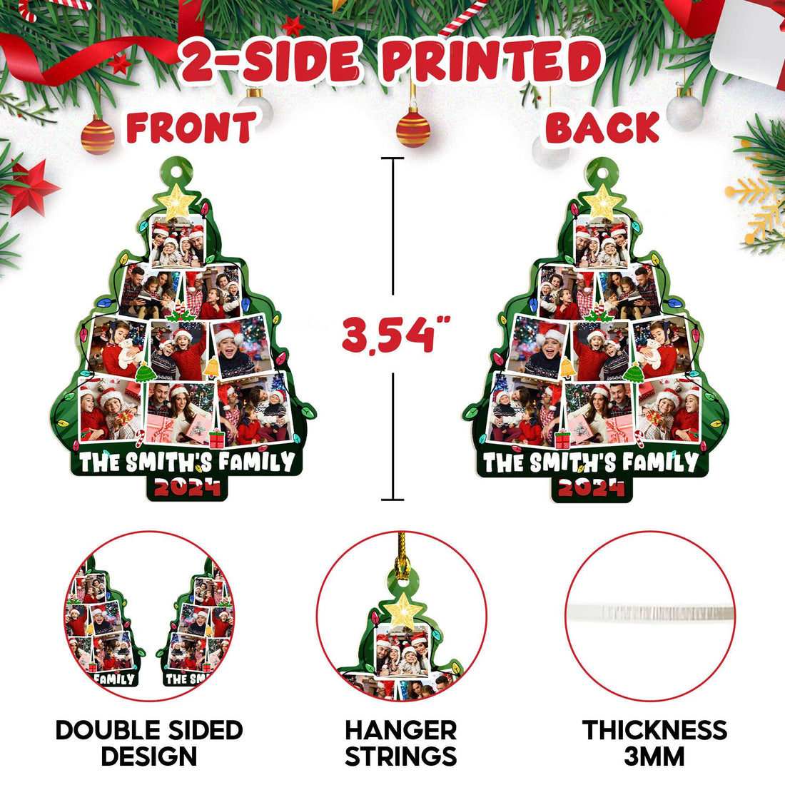 Custom Christmas Tree Ornaments 2025, Personalized Photo Family Tree Christmas Ornament, Acrylic Photo Christmas Ornaments