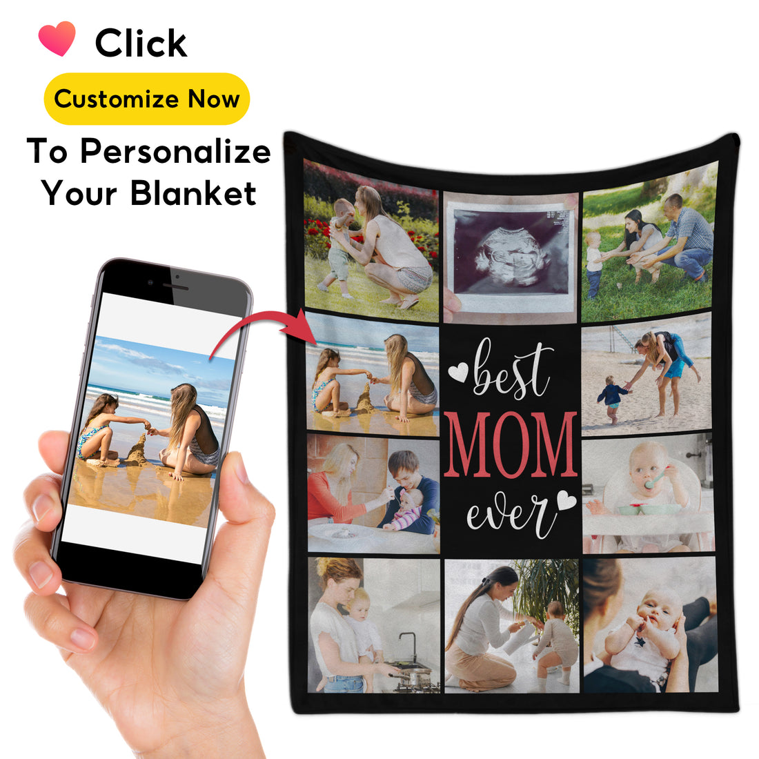 Customized Mom Blankets with Photos, Custom Memorial Blankets with Photo Text, Customizable Blanket with Pictures 1