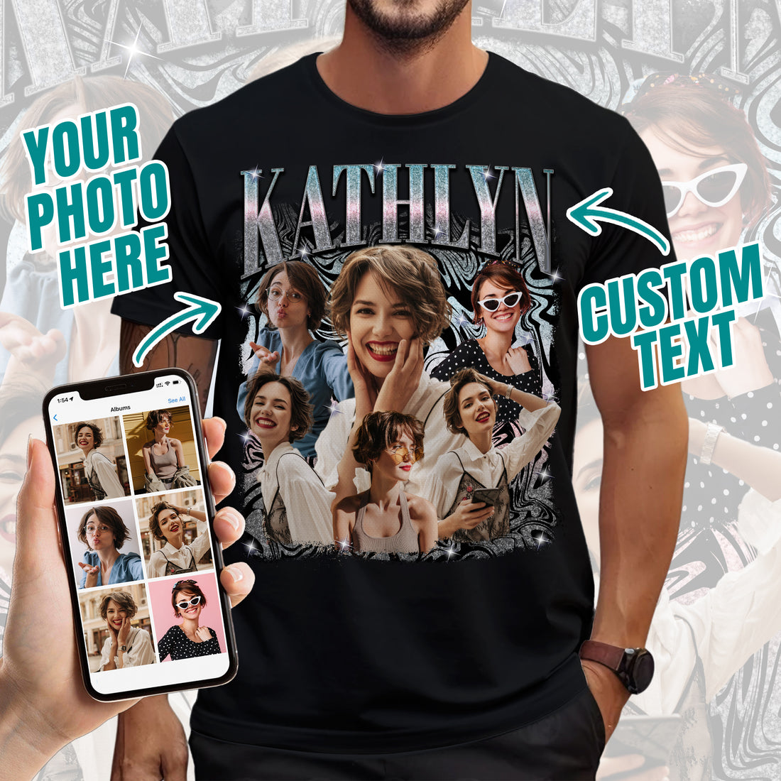 Custom Your Own Bootleg Rap Shirts Custom Picture Shirt Customized Vintage Graphic Tshirt Photo Gifts for Men Women, Valentine