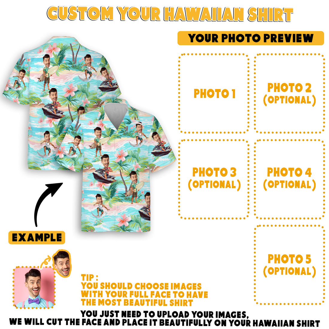 Personalized Aloha Shirt with Photo, Unique Vacation Gift for Wife, Boyriend, Mom or Sister
