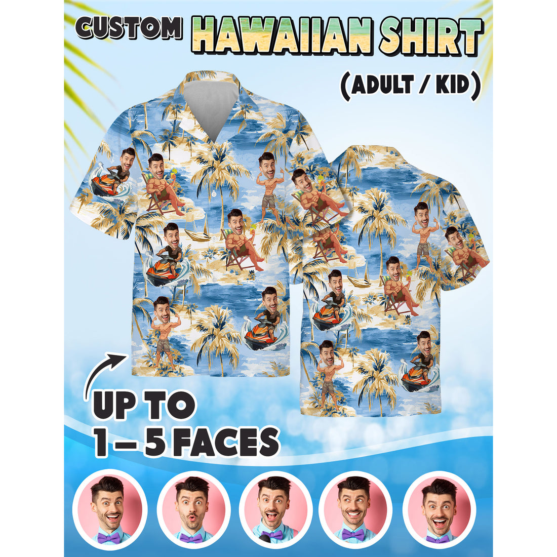 Funny Hawaiian Shirt with Your Face, Bachelor, Bachelorette, or Summer Party Gift Idea
