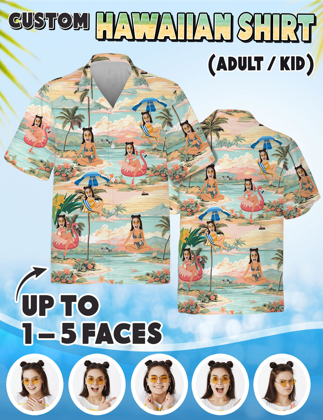 Custom Hawaiian Shirt with Face for Men Women, Personalized Hawaiian Gifts for Girlfriend Boyfriend Couples Wife Husband