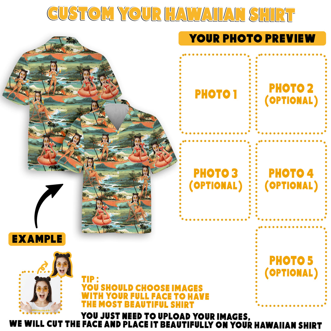 Personalized Aloha Shirt with Photo, Perfect for Summer Parties or Vacations
