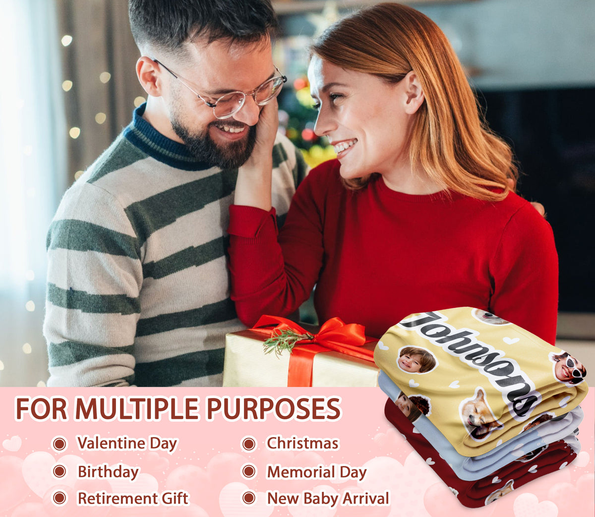 Custom Face Blanket Funny With Picture Text Multi Colors, Custom Blanket With Face Photo For Family, Soft Plush Blankets For Couch Bed Sofa, Great Gift for Christmas Thanksgiving Holidays