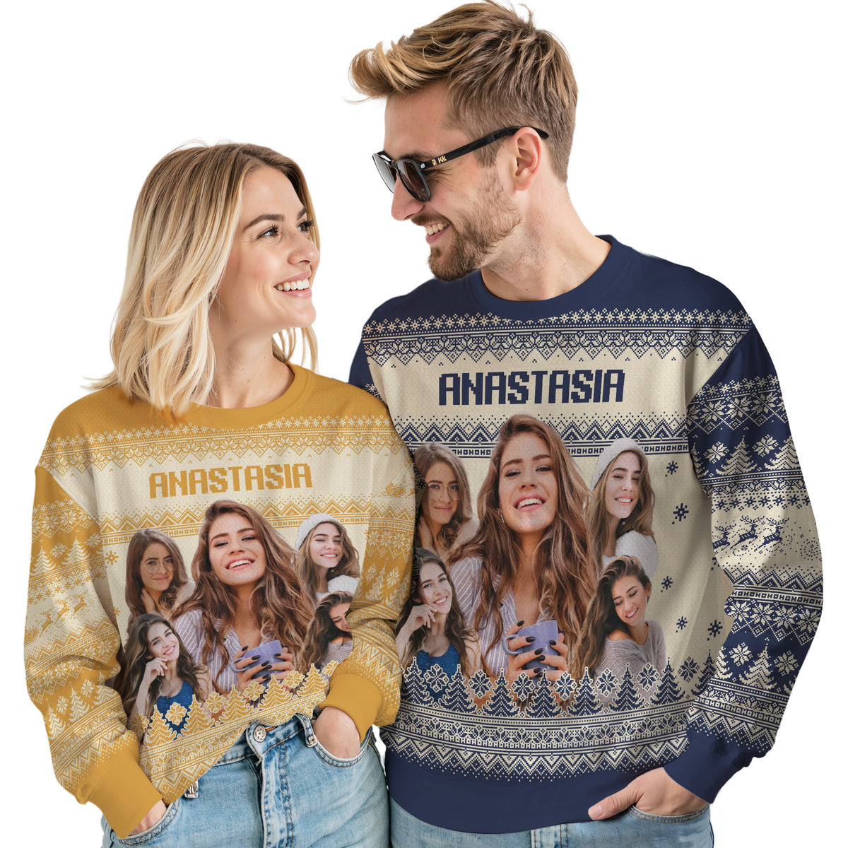 Custom Ugly Christmas Sweater for Men Women Youth Kid, Personalized Christmas Sweater with Photo Picture Face, Custom Ugly Sweatshirt for Dad Mom Boyfriend Girlfriend for Xmas Thanksgiving Style 4