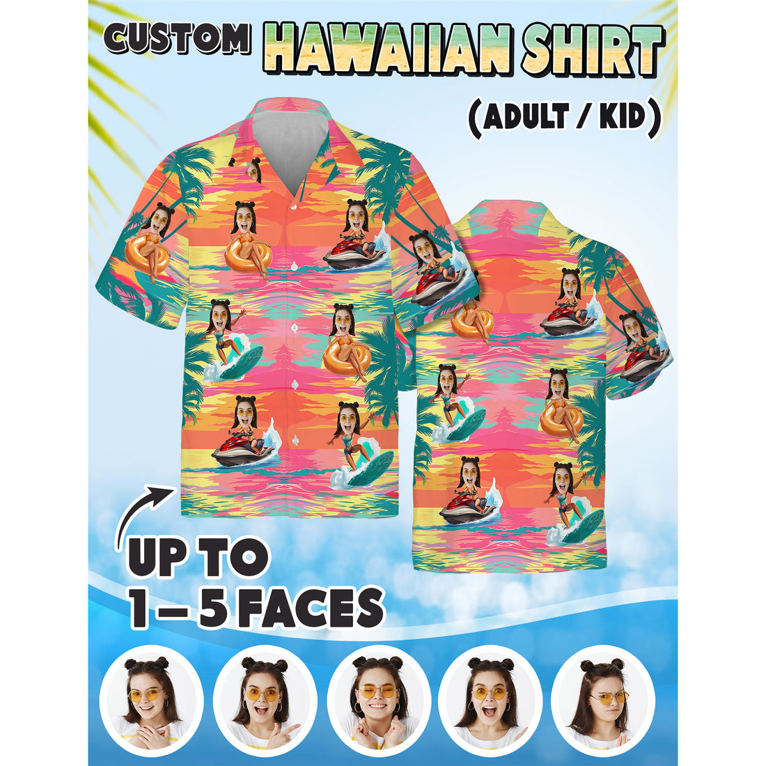 Custom Tropical Shirt for Men or Women, Add Your Face for a Fun Look