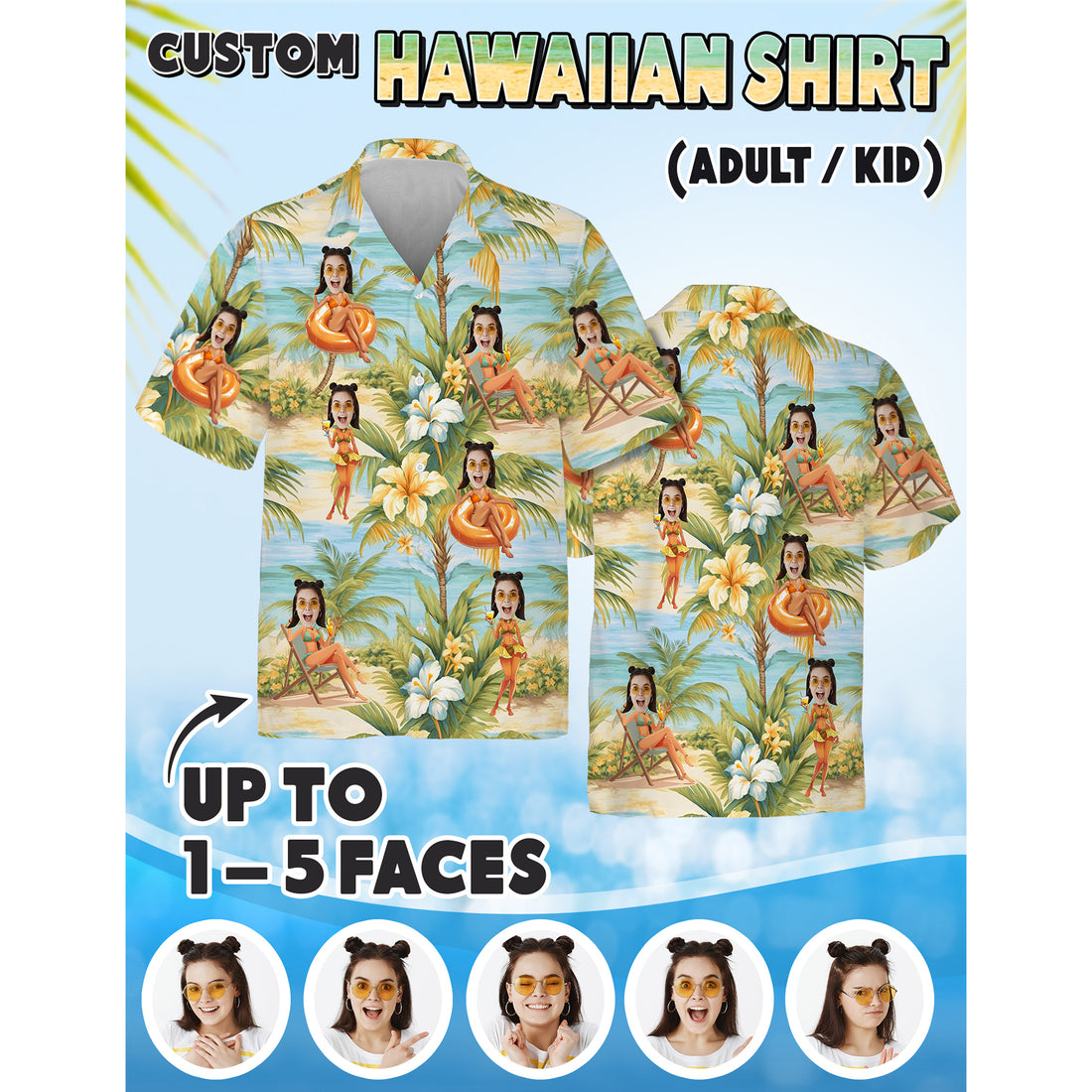 Custom Face Hawaiian Shirt, Funny Gift for Couples, Friends, or Family Trips