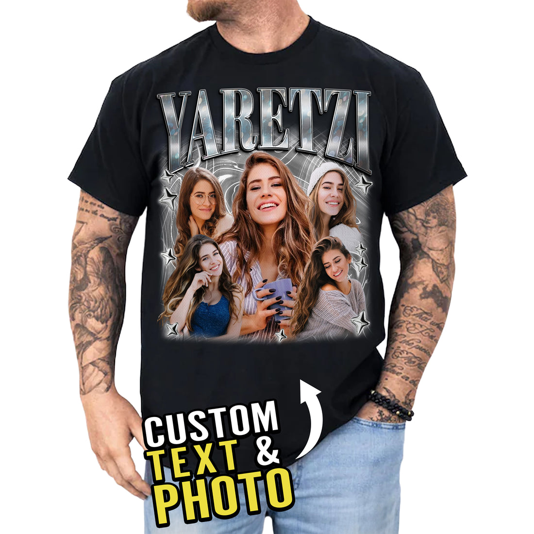 Personalized Bootleg Rap Style T-Shirt, Custom Photo Collage Shirt for Friends, Couples & Family
