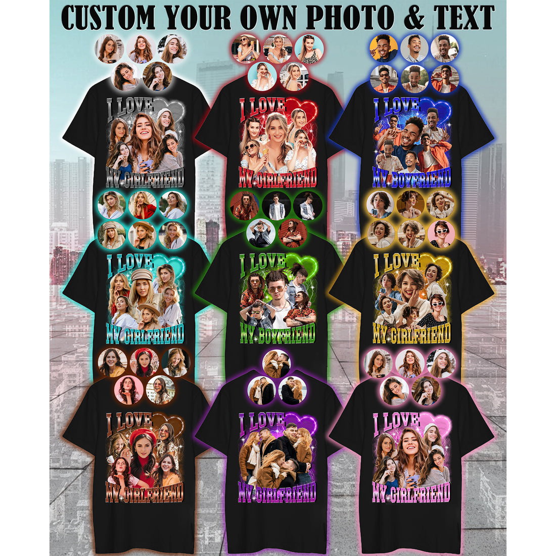 Custom Photo Collage Bootleg Tee, Your Face and Text on a Cool Graphic Shirt