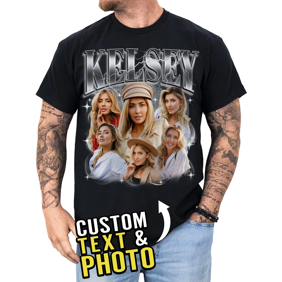 Custom Bootleg Graphic Tee Shirt, Personalized Photo & Name Shirt for Hip Hop Lovers