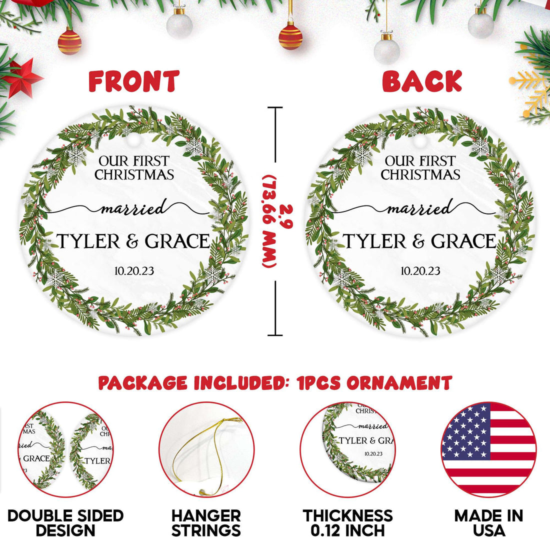 Personalized Engagement Christmas Ornament 2025 with Custom Photo, Our First Christmas Married Ornament 2025, 1st Christmas Married Gift for Wedding Gifts, Couples