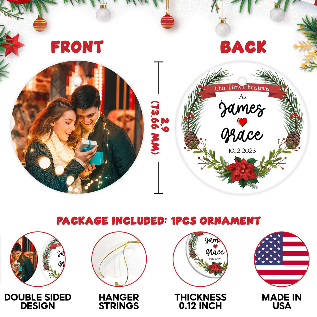 Personalized Our First Christmas Married Ornament 2025, Engagement Christmas Ornament 2025, 1st Christmas As Mr and Mrs Gifts for Couple, Wedding, Newlywed, Christmas Tree Decoration