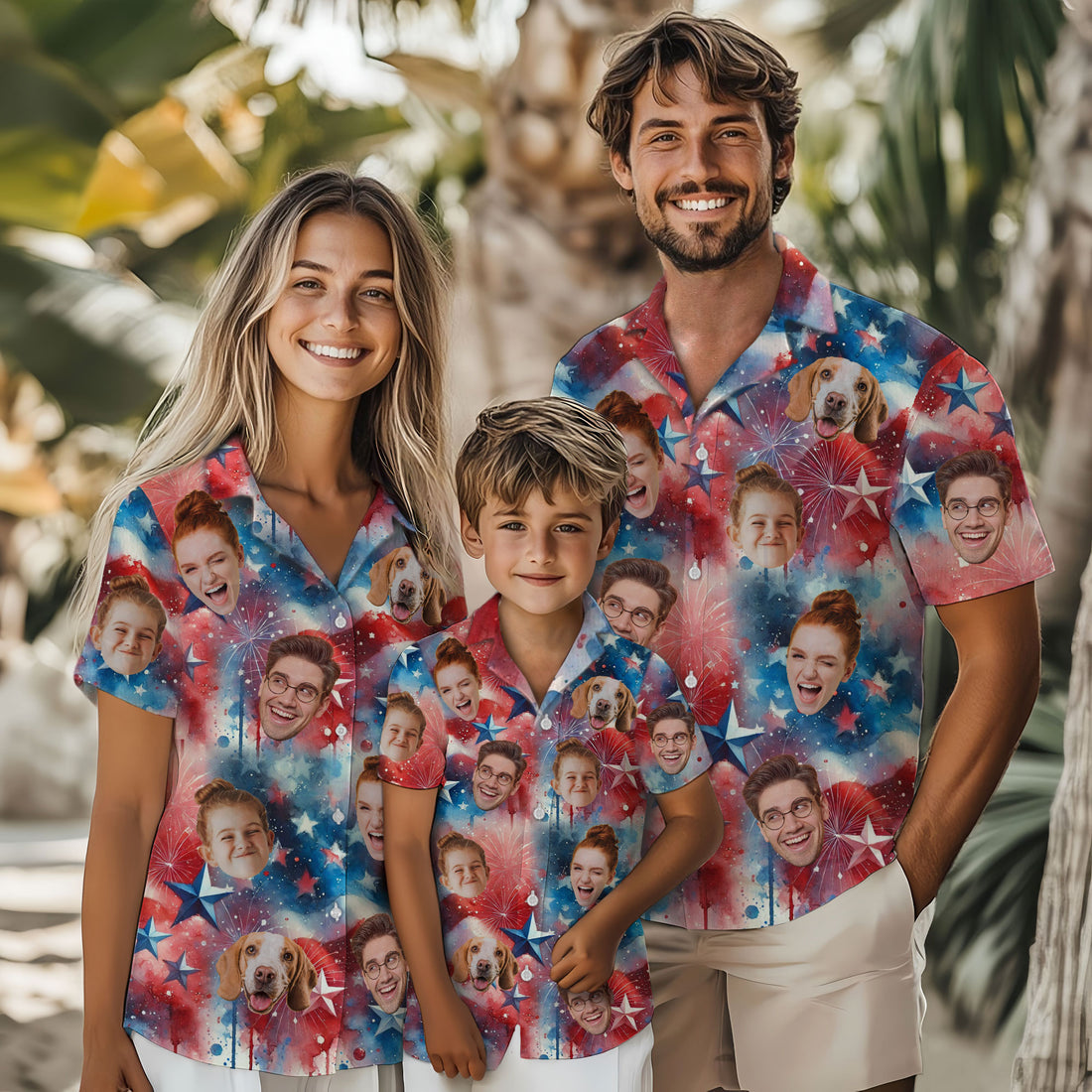 Custom Photo Aloha Shirt, Personalized Patriotic Hawaiian Shirt for Men, Funny Face Shirt, Perfect Gift for Friends, Husband, or Dad