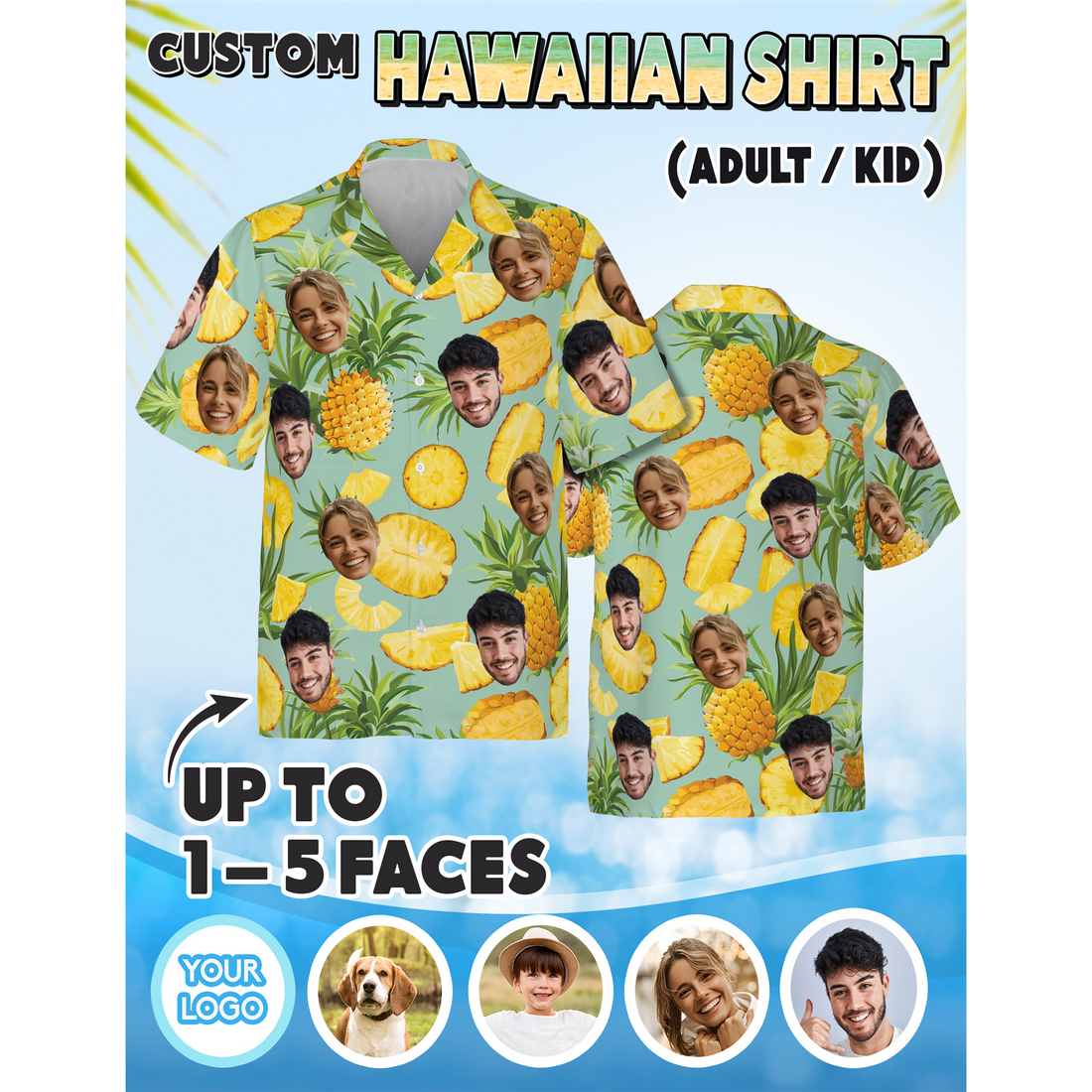 Hawaiian Face Print Shirt for Men or Women, Gift for Friends or Siblings