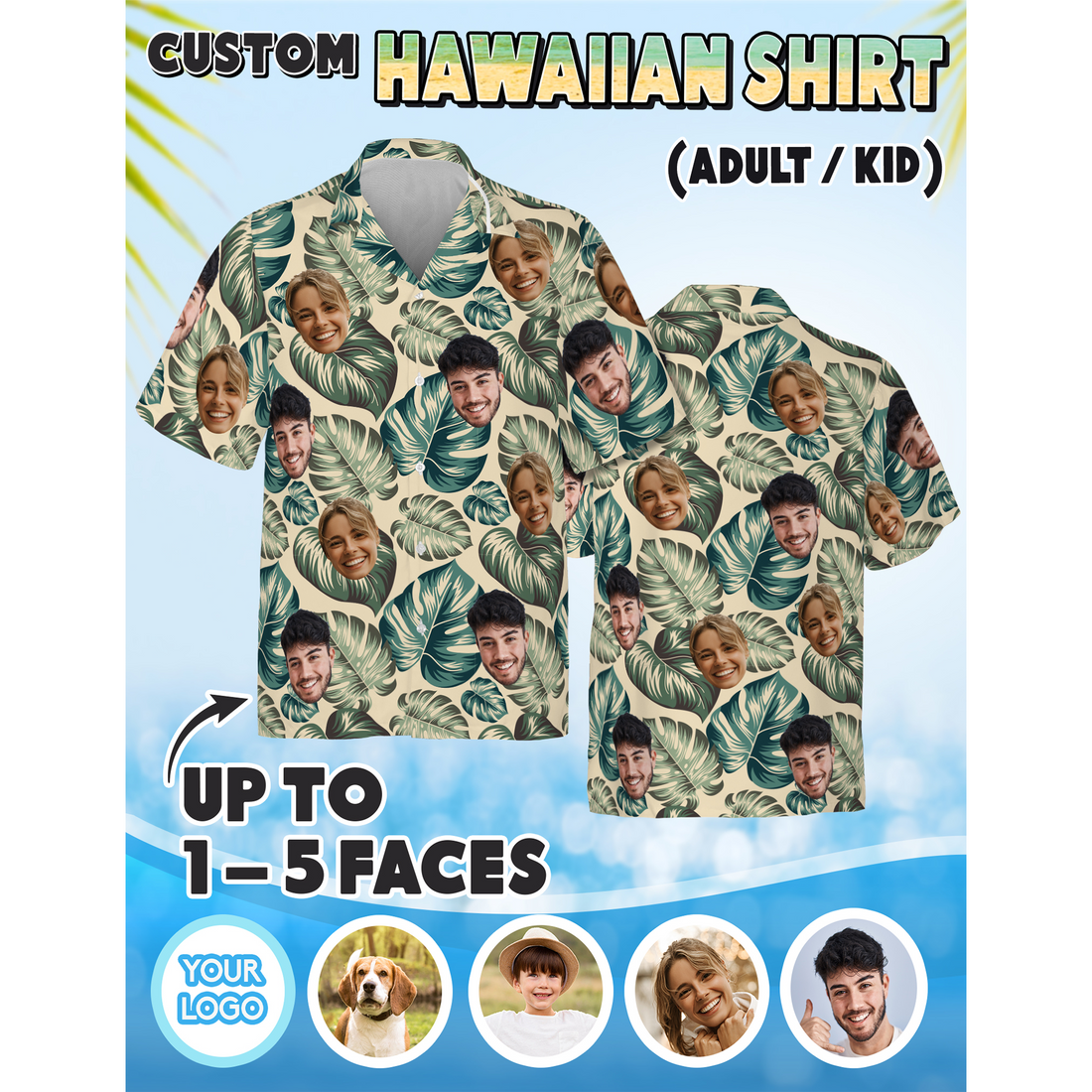 Custom Photo Hawaiian Shirt, Great Gift for Parents or Grandparents
