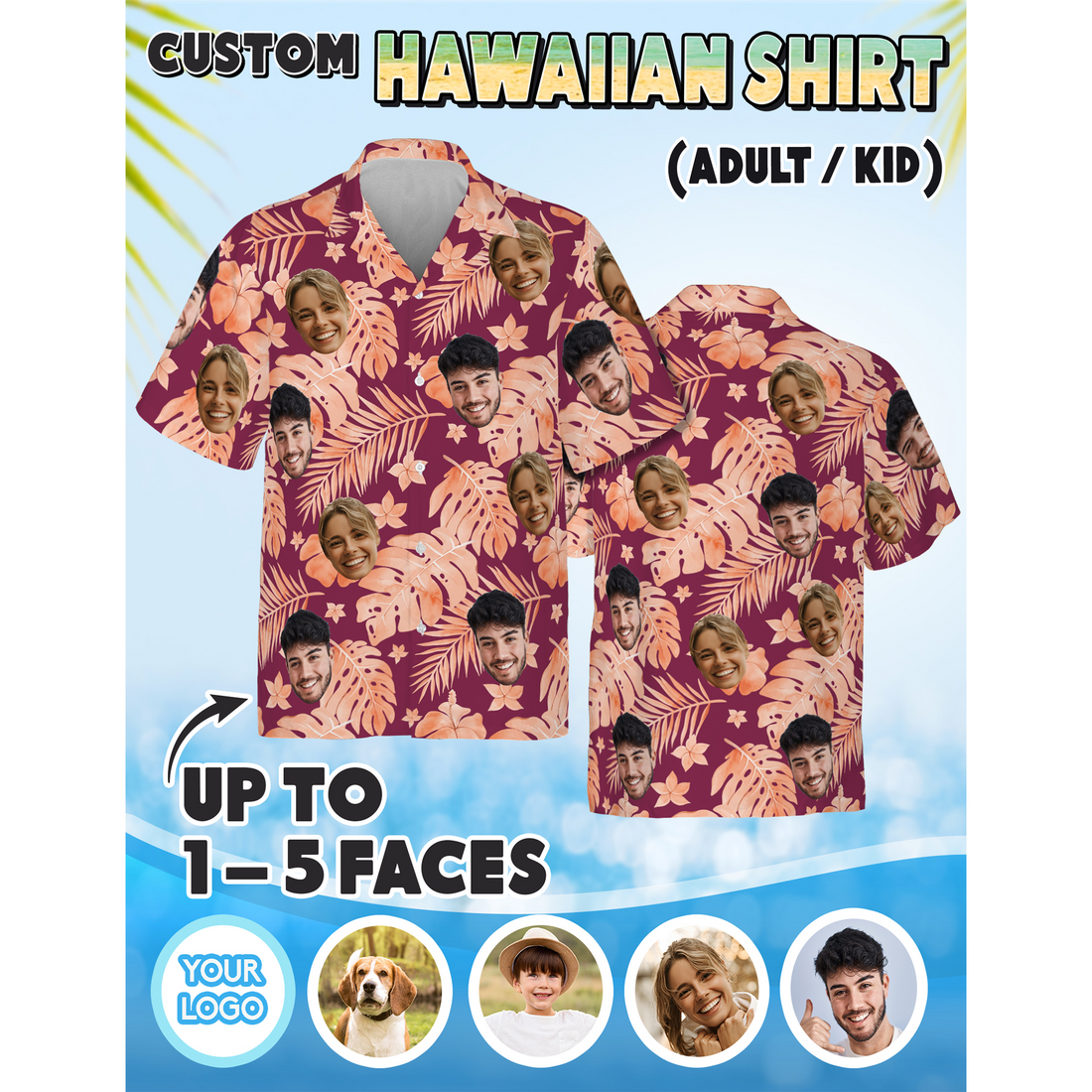 Personalized Aloha Shirt with Faces, Gift for Husband or Wife