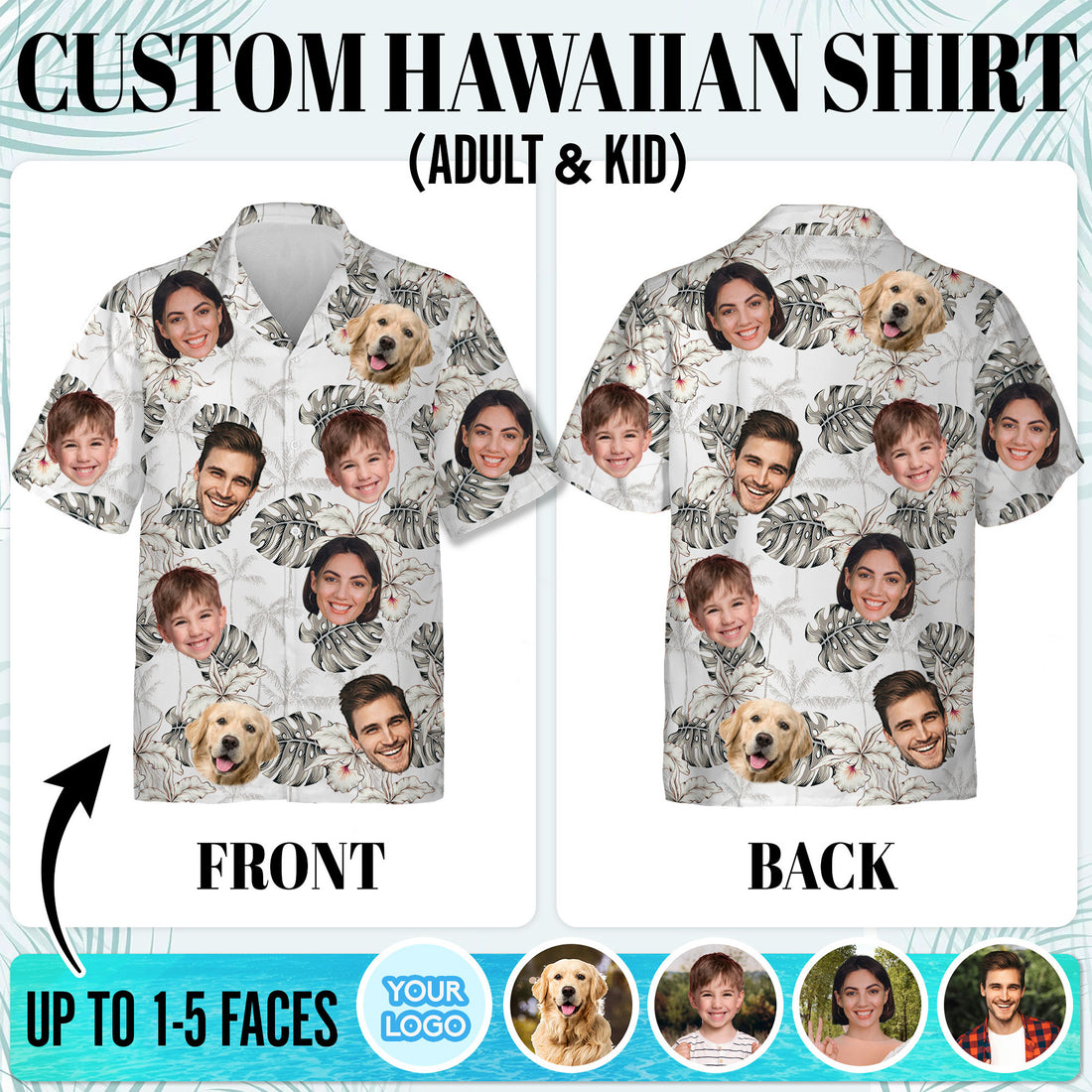 Custom Face Hawaiian Shirt, Personalized White Monstera Floral Shirt for Men, Funny Tropical Gift, For Boyfriends Husbands, Gift for Anniversaries