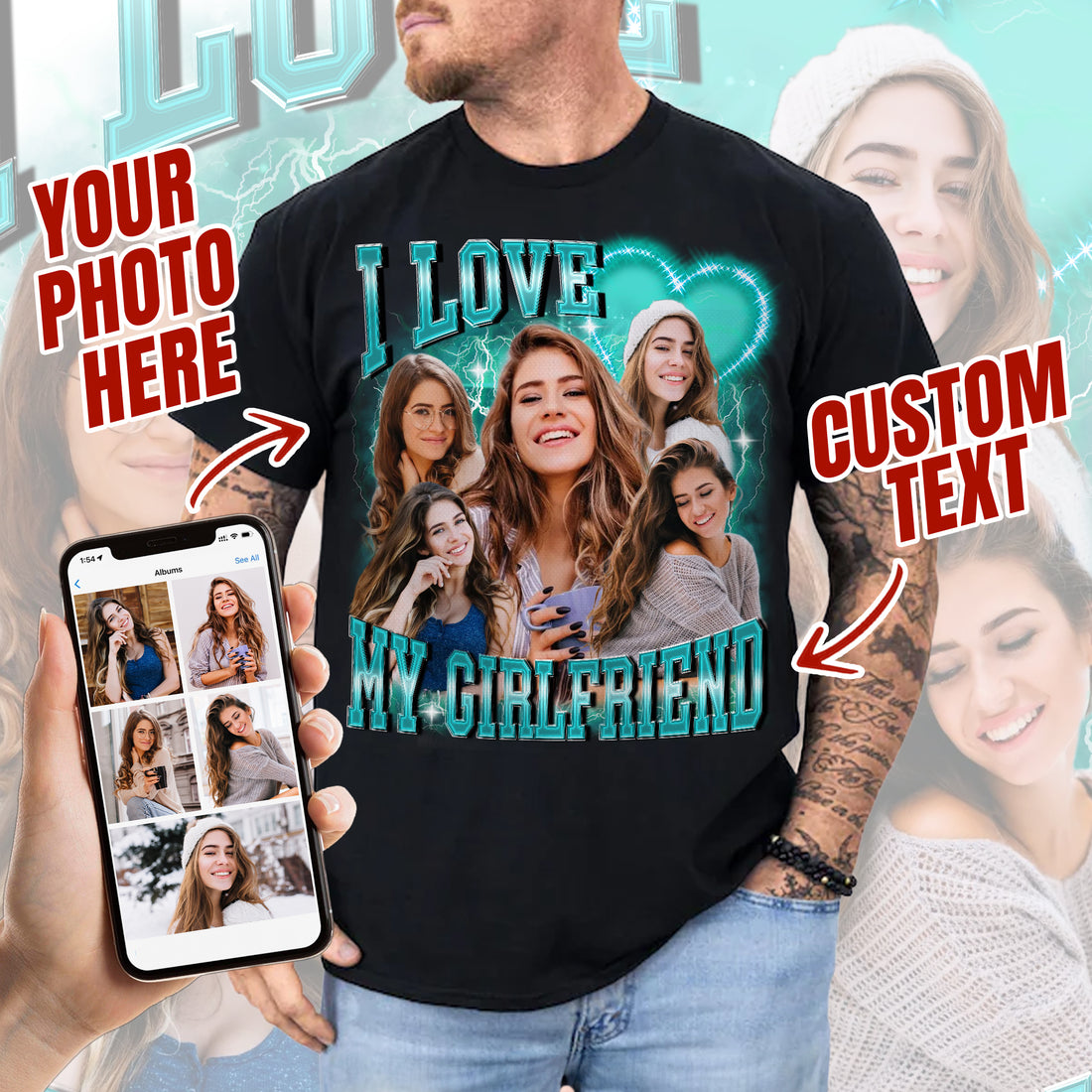 Custom Retro Bootleg Tee, Design Your Own Shirt with Face, Name & Photo Collage
