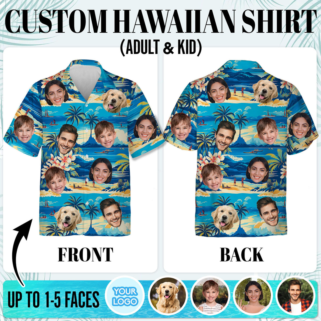 Custom Face Hawaiian Shirt, Personalized Blue Tropical Beach Shirt for Men, Funny Vacation Gift, Fun Surprise for Summer Trips & Celebrations