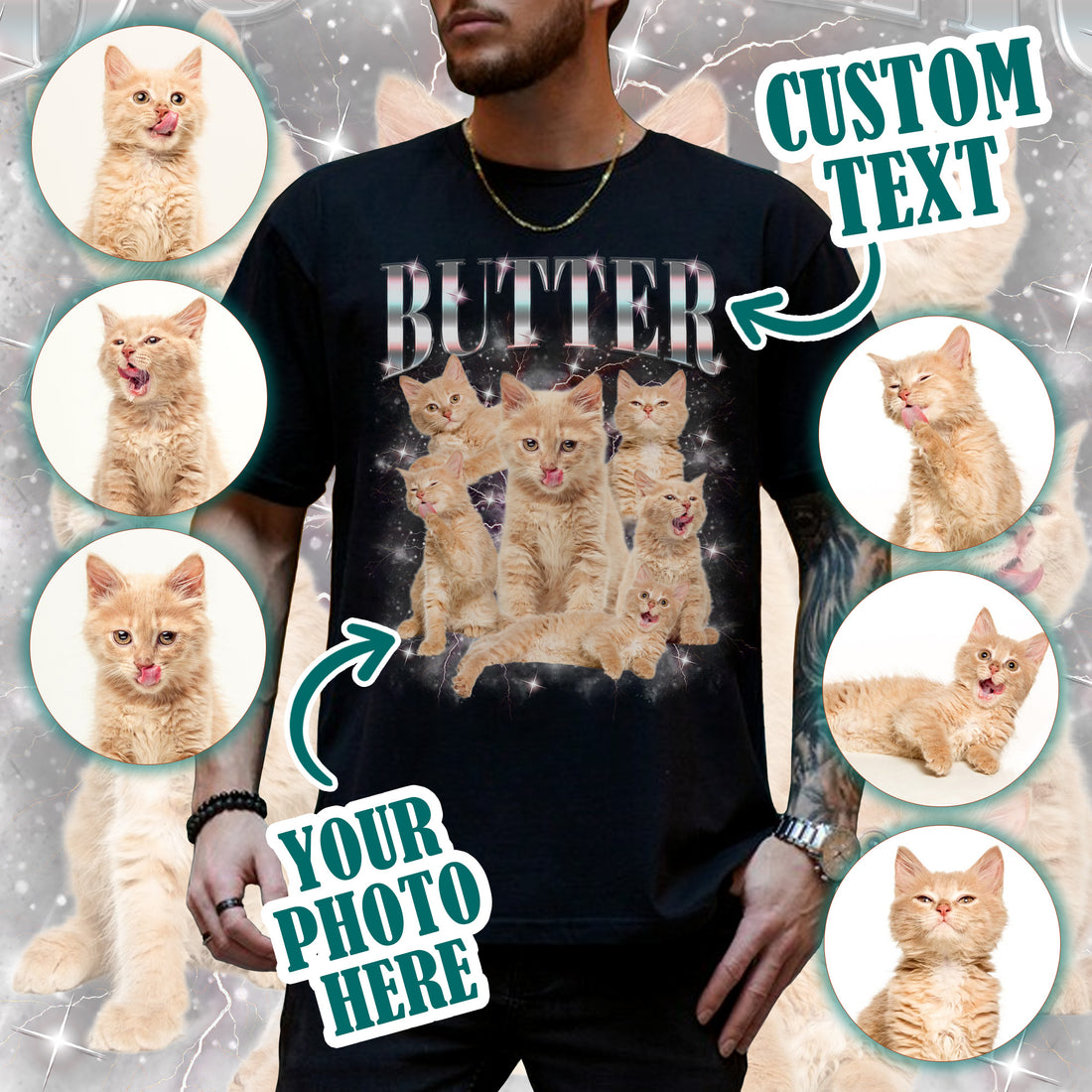 Custom Bootleg Cat Tee Shirt for Pet Lovers, Personalized Pet Photo Shirt Gift for Cat Moms & Dads