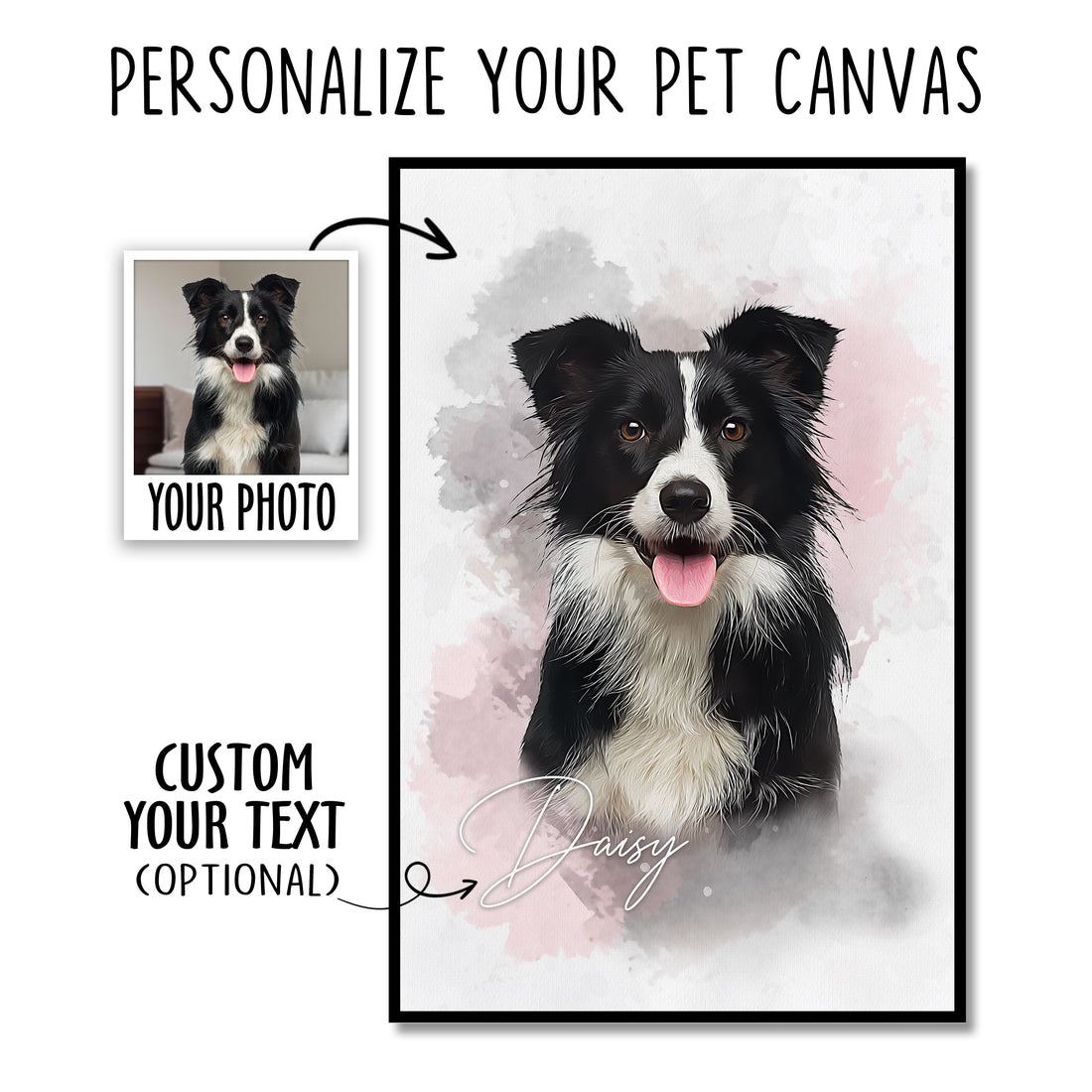 Custom Pet Portrait from Photo, Customized Watercolor Portraits Canvas from Picture, Personalized Dog Memorial Canvas, Customized Pet Gifts