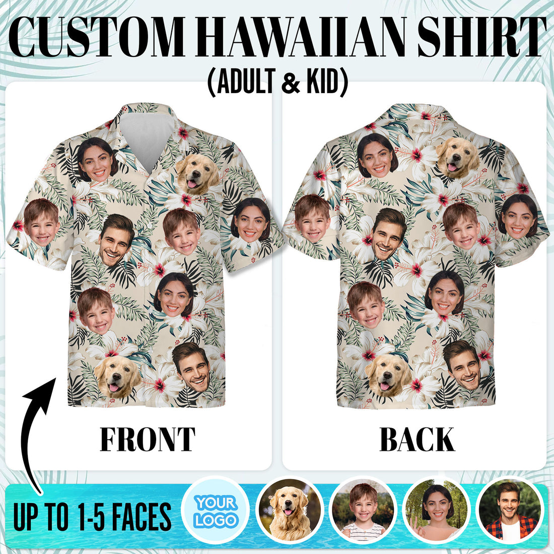 Custom Face Hawaiian Shirt, Personalized Cream Tropical Floral Shirt for Men, Summer Gift, A Heartwarming Gift for Dad on Father’s Day or Anniversary