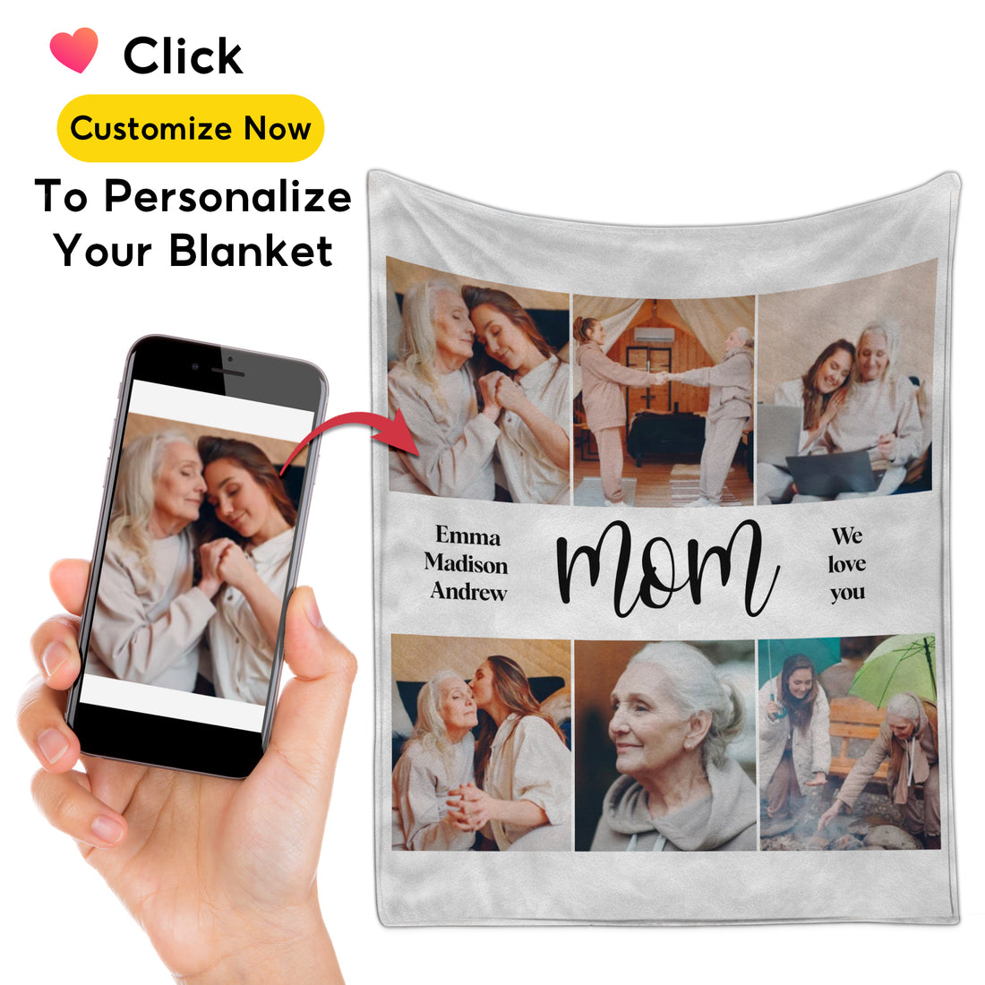 Customized Mom Blankets with Photos, Custom Memorial Blankets with Photo Text, Customizable Blanket with Pictures 3