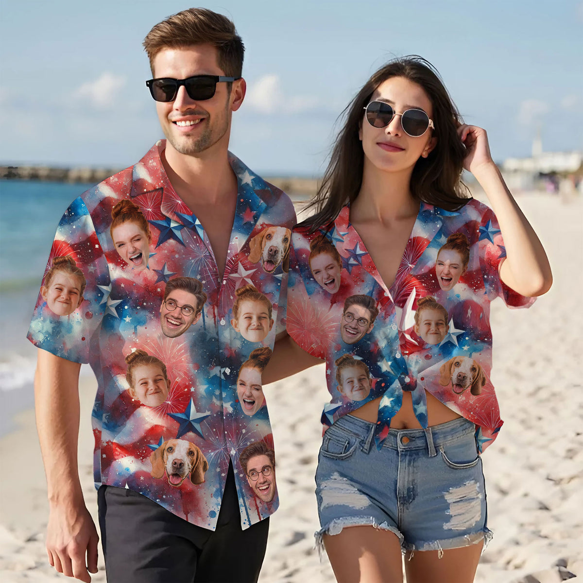 Custom Photo Aloha Shirt, Personalized Patriotic Hawaiian Shirt for Men, Funny Face Shirt, Perfect Gift for Friends, Husband, or Dad