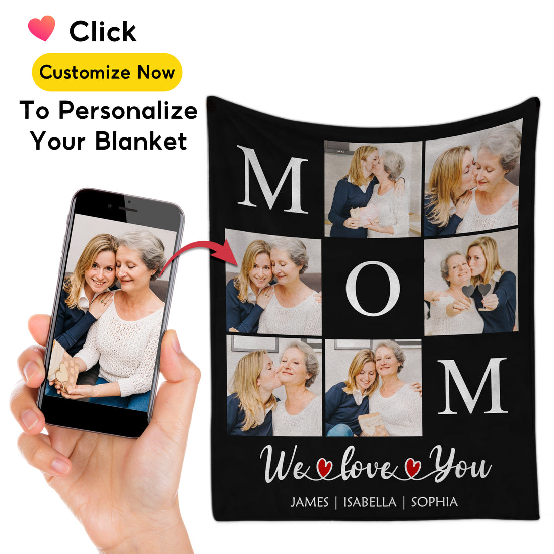Customized Mom Blankets with Photos, Custom Memorial Blankets with Photo Text, Customizable Blanket with Pictures 5