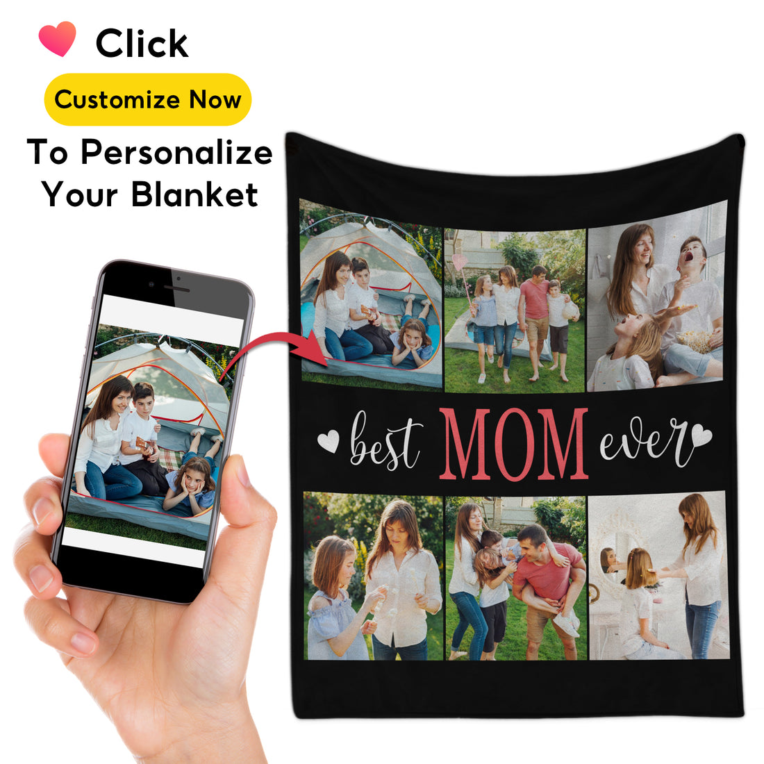 Customized Mom Blankets with Photos, Custom Memorial Blankets with Photo Text, Customizable Blanket with Pictures 6