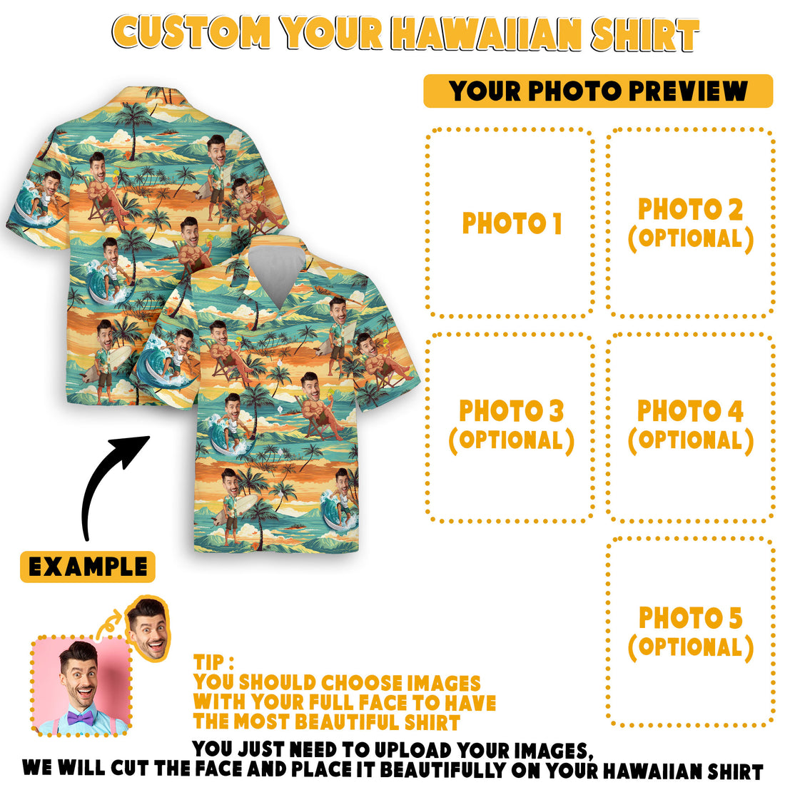Personalized Aloha Shirt with Photo, Unique Vacation Gift for Wife, Girlfriend, Mom or Sister
