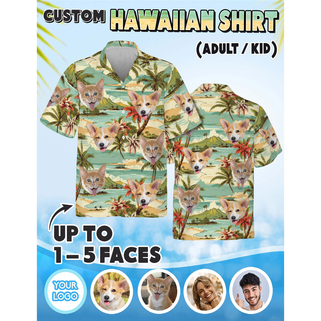 Dog or Cat Face Shirt, Personalized Vacation Gift for Pet Lover Friends