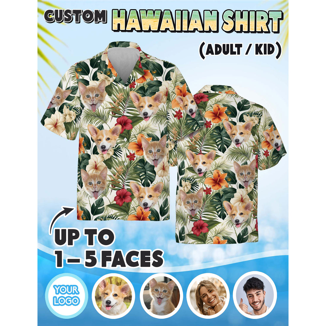 Custom Pet Face Hawaiian Shirt, Funny Gift for Dad, Husband, or Boyfriend