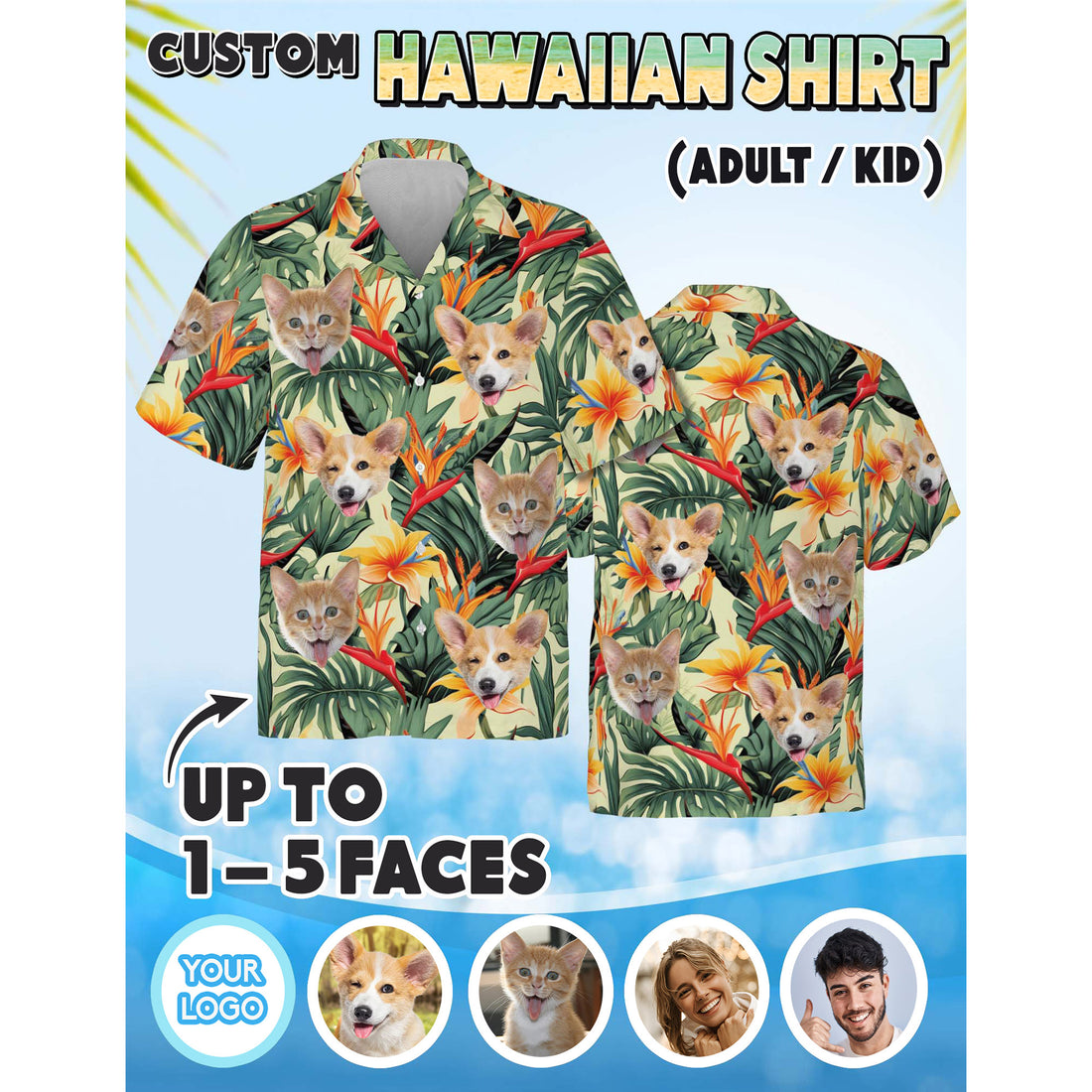 Funny Pet Face Aloha Shirt, Matching Outfit for Kids, Youth, or Teens