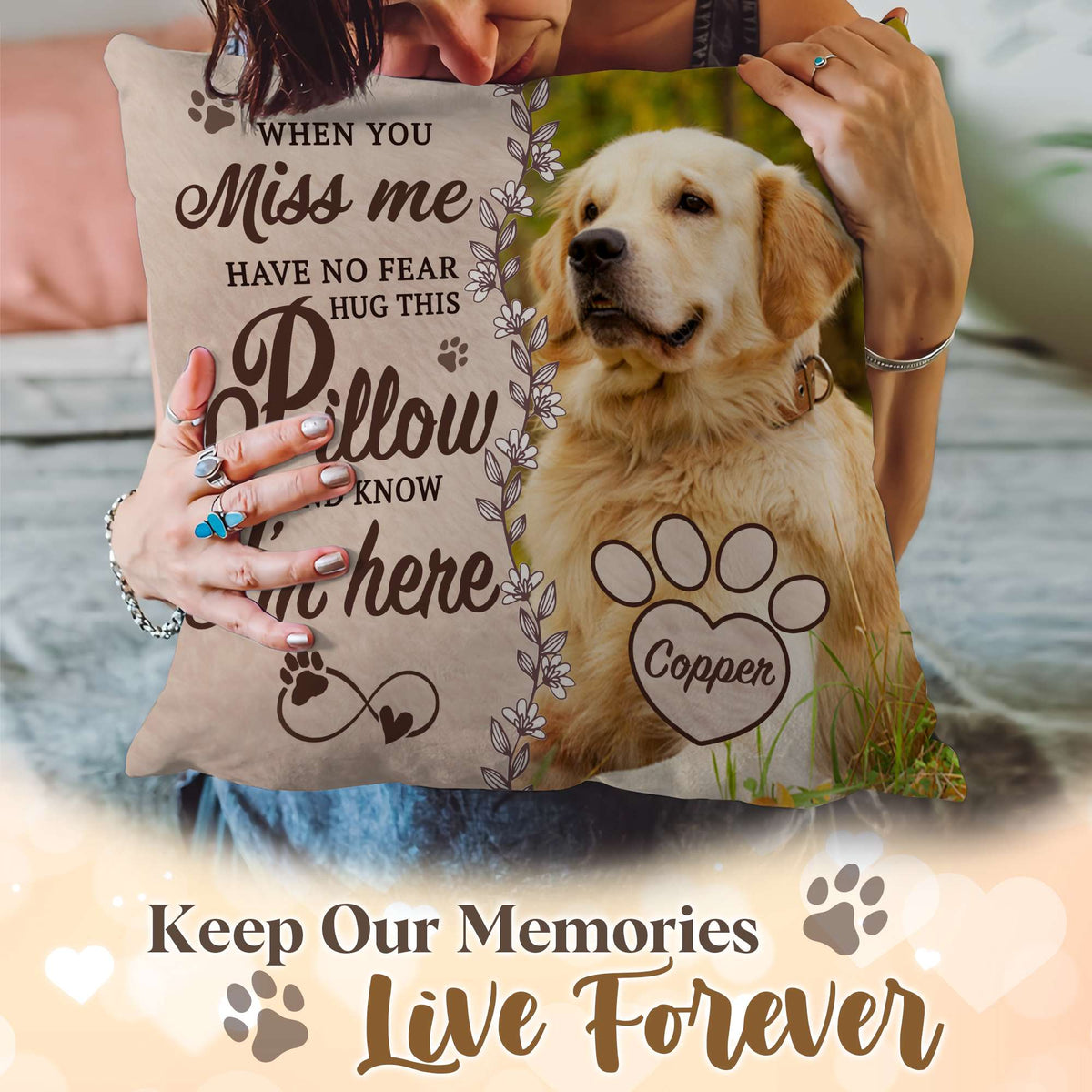Personalized Pet Memorial Pillow with Photo, Dog Memorial Gifts for Loss of Dogs Cats, Pet Photo Gifts for Dog Lovers