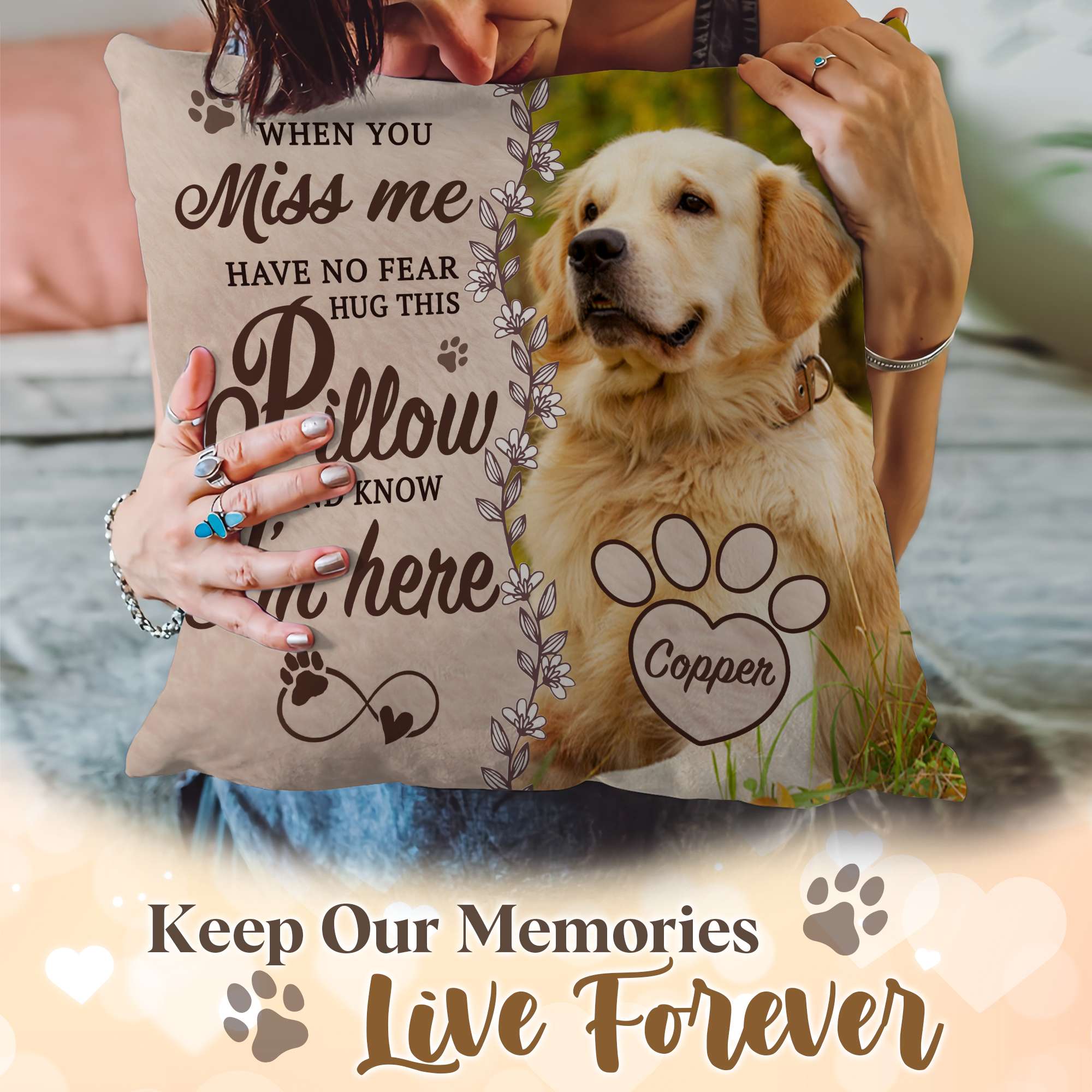 Personalized Pet Memorial Pillow with Photo, Dog Memorial Gifts for Loss of Dogs Cats, Pet Photo Gifts for Dog Lovers