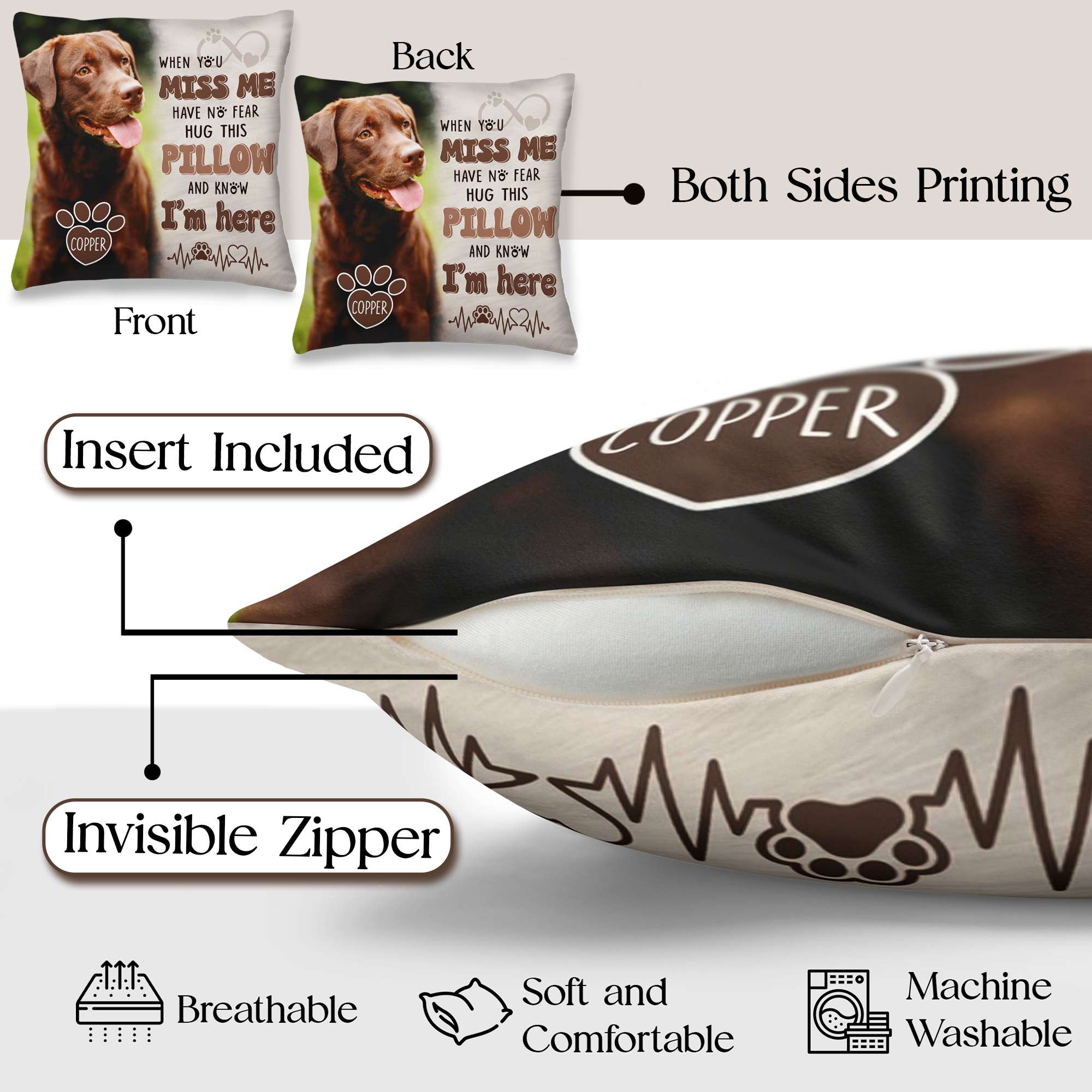 Personalized Pet Memorial Throw Pillow, Dog Memorial Gifts for Loss of Dog, Photo Gifts for Dog Lovers, In Memory of Dog Gifts, Loss of Dog Sympathy Gift
