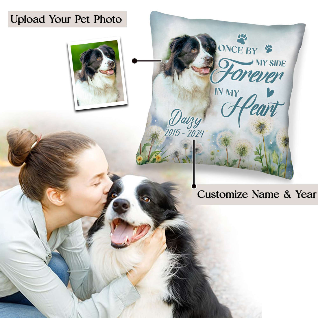 Personalized Pet Memorial Pillow with Photo, Dog Memorial Gifts for Loss of Dog, Memory Dog Loss Gift, Dog Passing Away Gifts Personalized