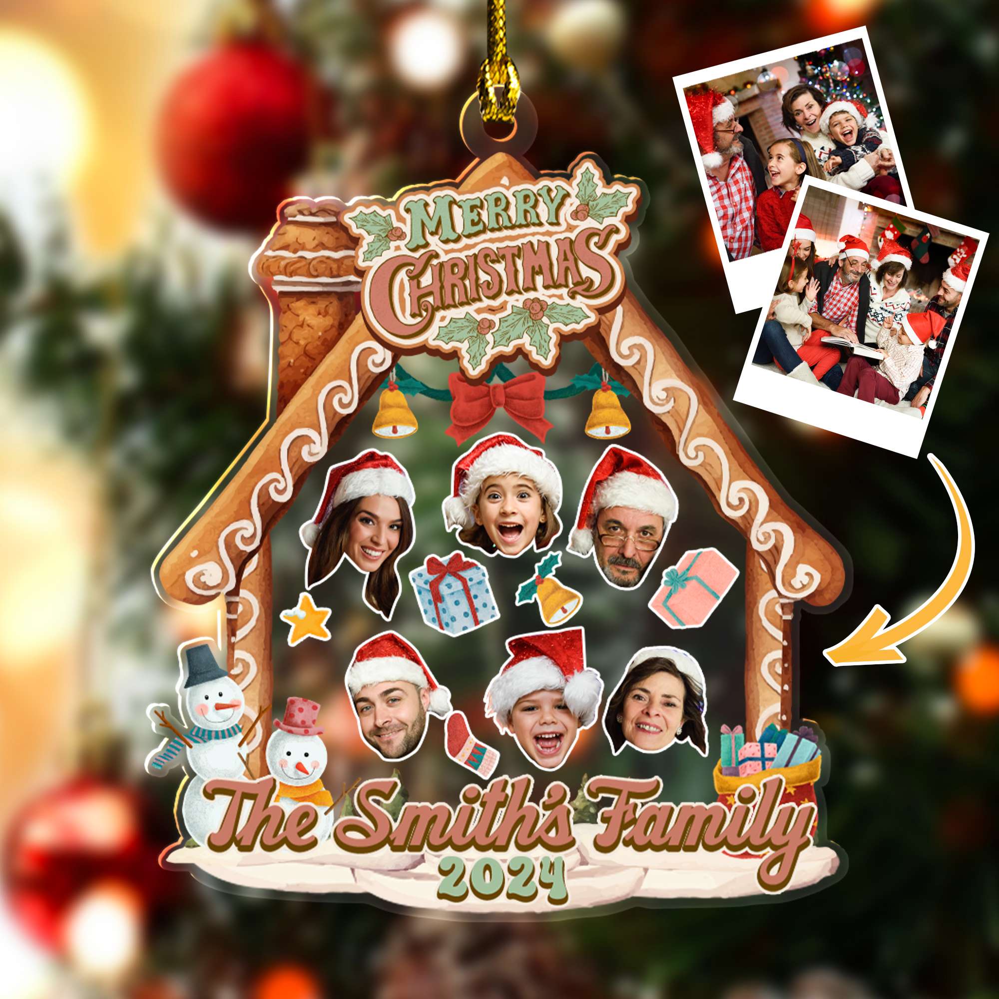 Personalized Family Christmas Ornaments with Photos 2025, Christmas Thanksgiving Gifts for Family Grandparents Mom Dad Kids, Custom Shaped Acrylic Photo Christmas Ornaments, Christmas Decorations