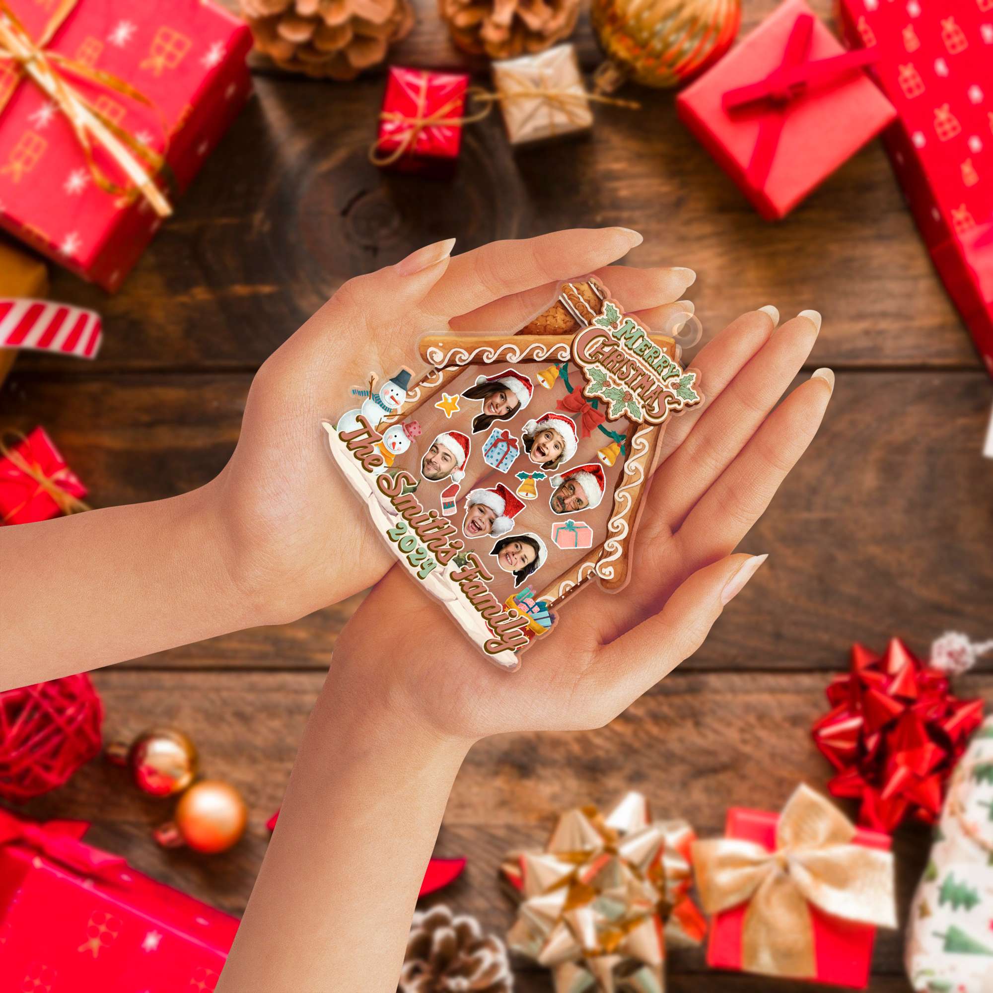 Personalized Family Christmas Ornaments with Photos 2025, Christmas Thanksgiving Gifts for Family Grandparents Mom Dad Kids, Custom Shaped Acrylic Photo Christmas Ornaments, Christmas Decorations