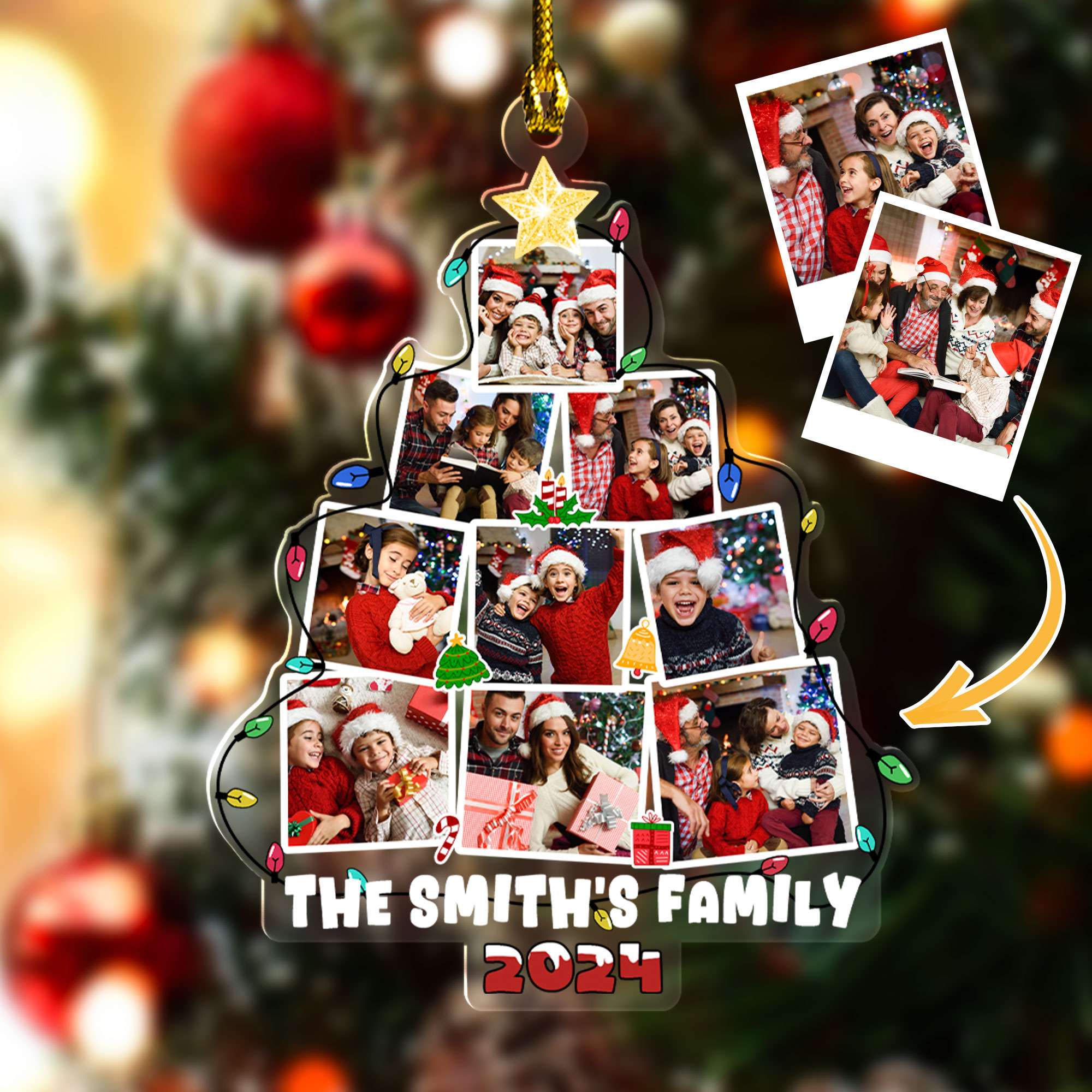 Custom Christmas Tree Ornaments 2024, Personalized Photo Family Tree Christmas Ornament, Acrylic Photo Christmas Ornaments