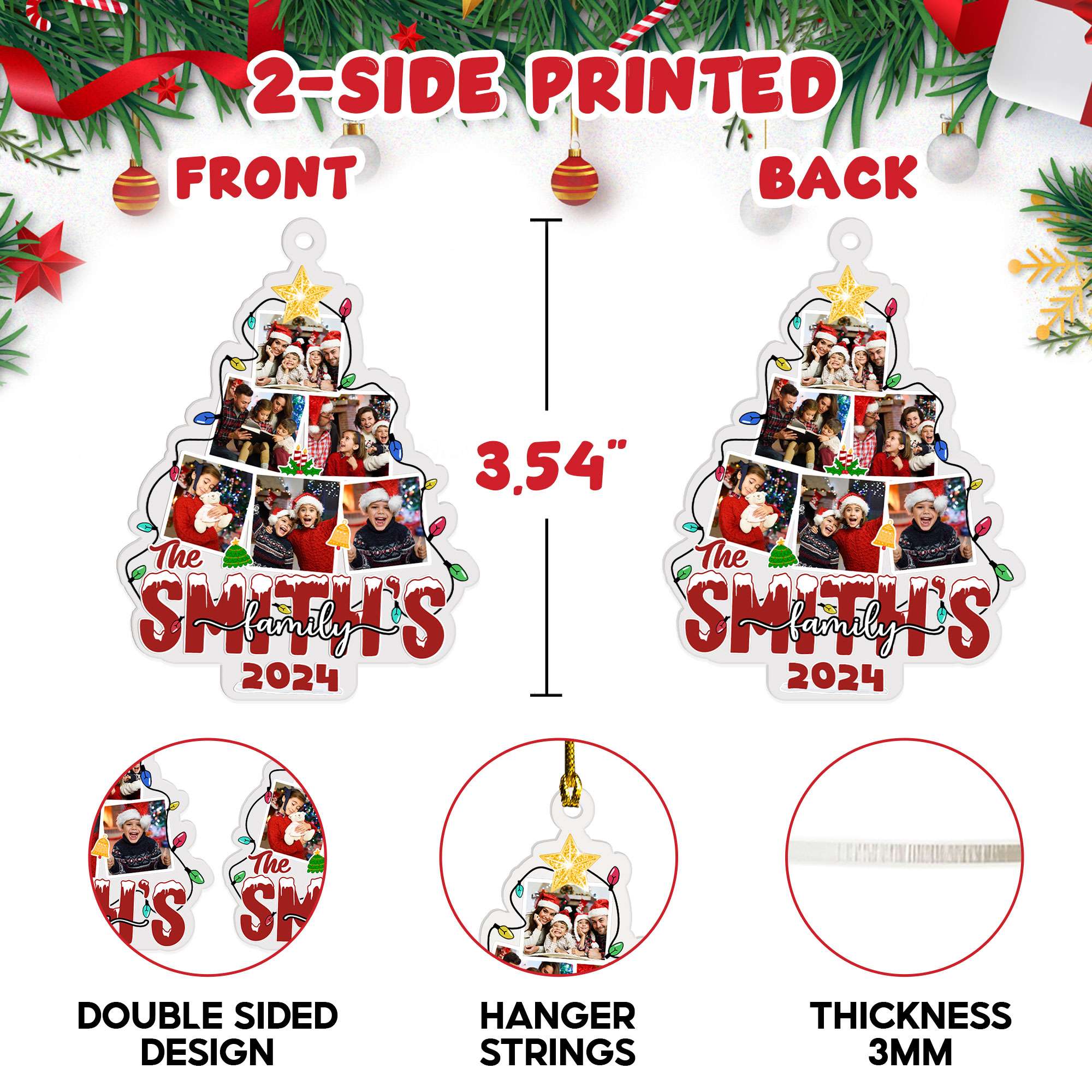Personalized Christmas Tree Ornament - Family Photo Acrylic Decorations 2025 - Gifts for Grandparents, Dad, Mom, Kids, Friends