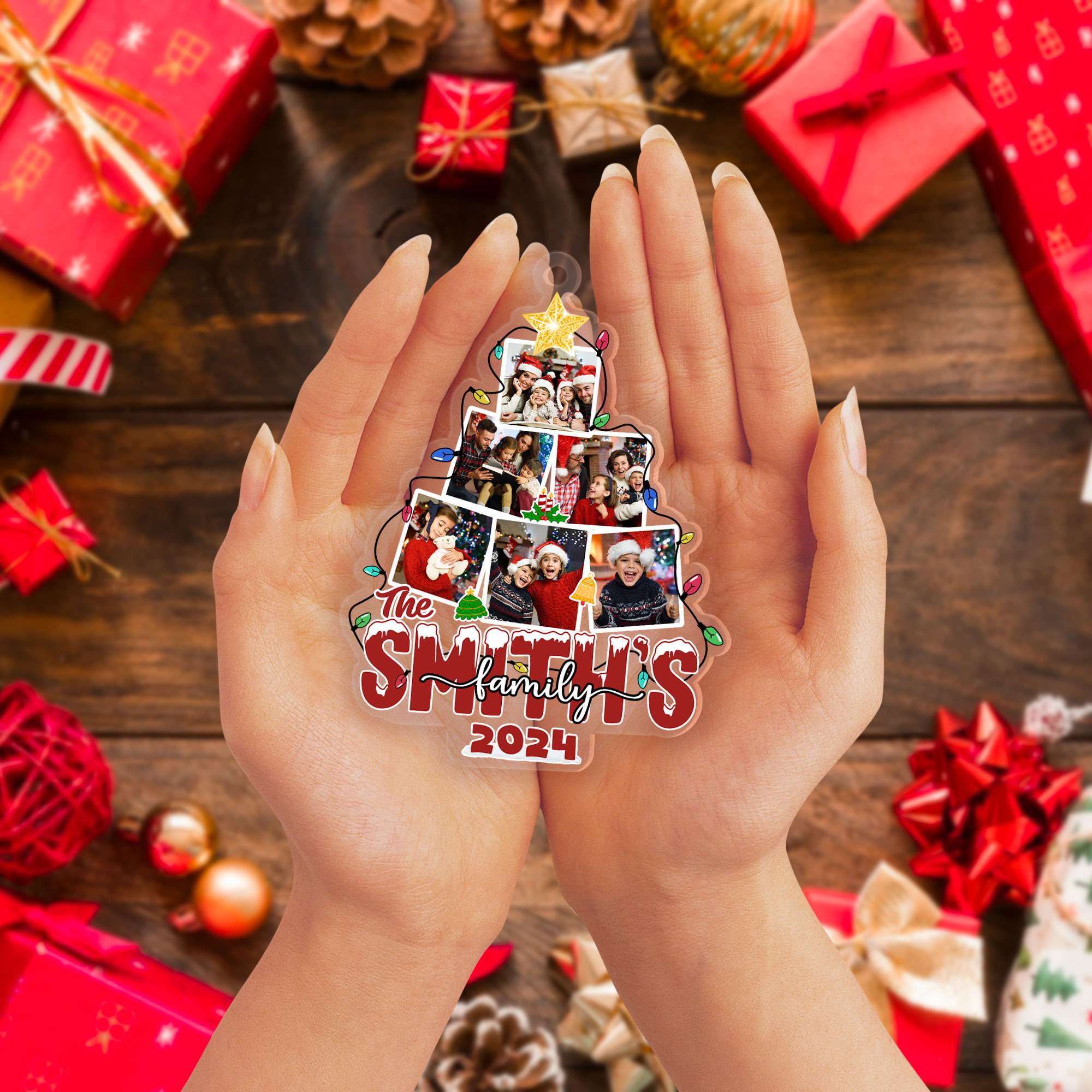 Personalized Christmas Ornaments 2025 - Family Photo Acrylic Ornaments with Names, Perfect Gifts for Grandparents, Kids, Friends