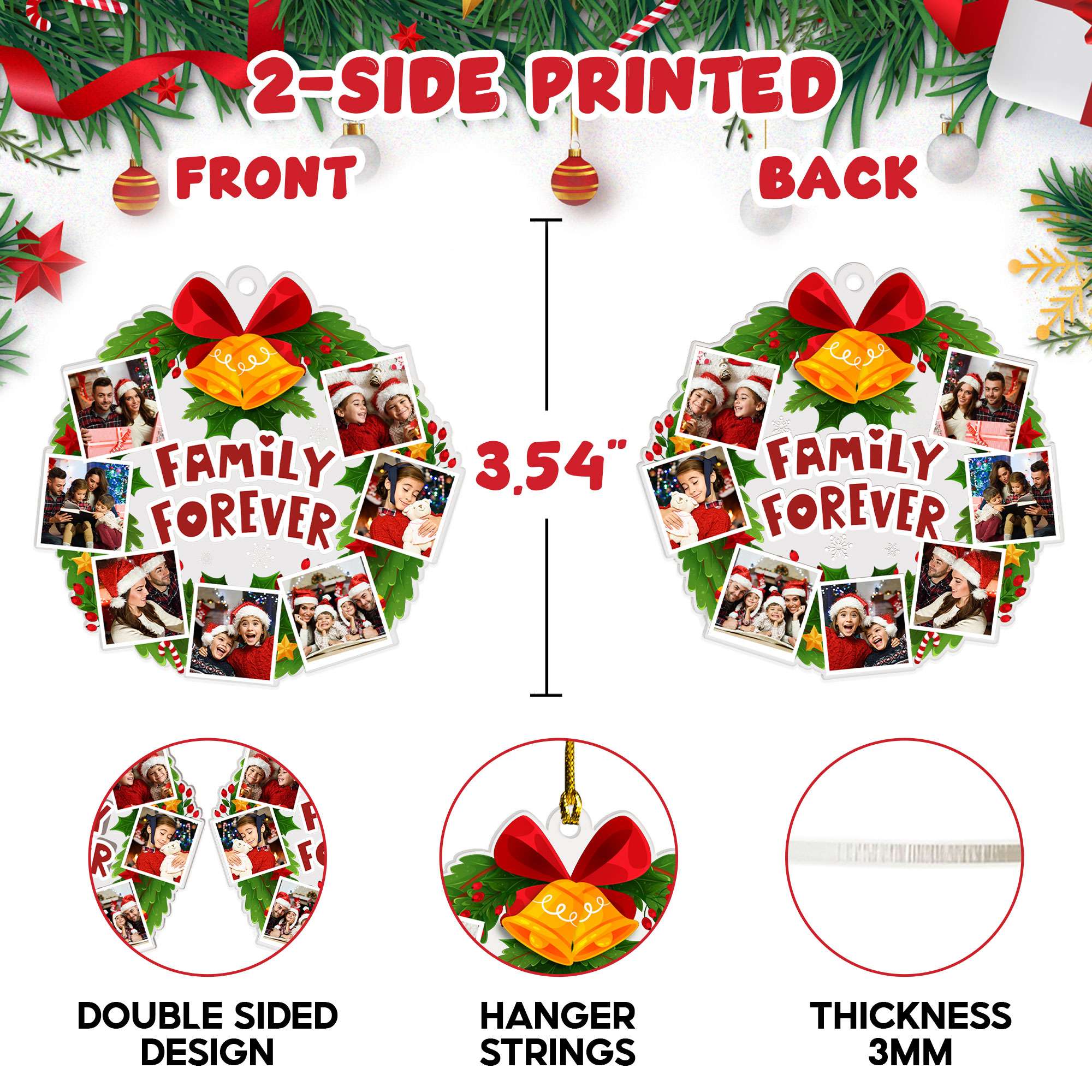 Personalized Acrylic Photo Family Tree Christmas Ornament 2025, Decorations Gifts for Grandparents, Dad, Mom, Kids, Friends
