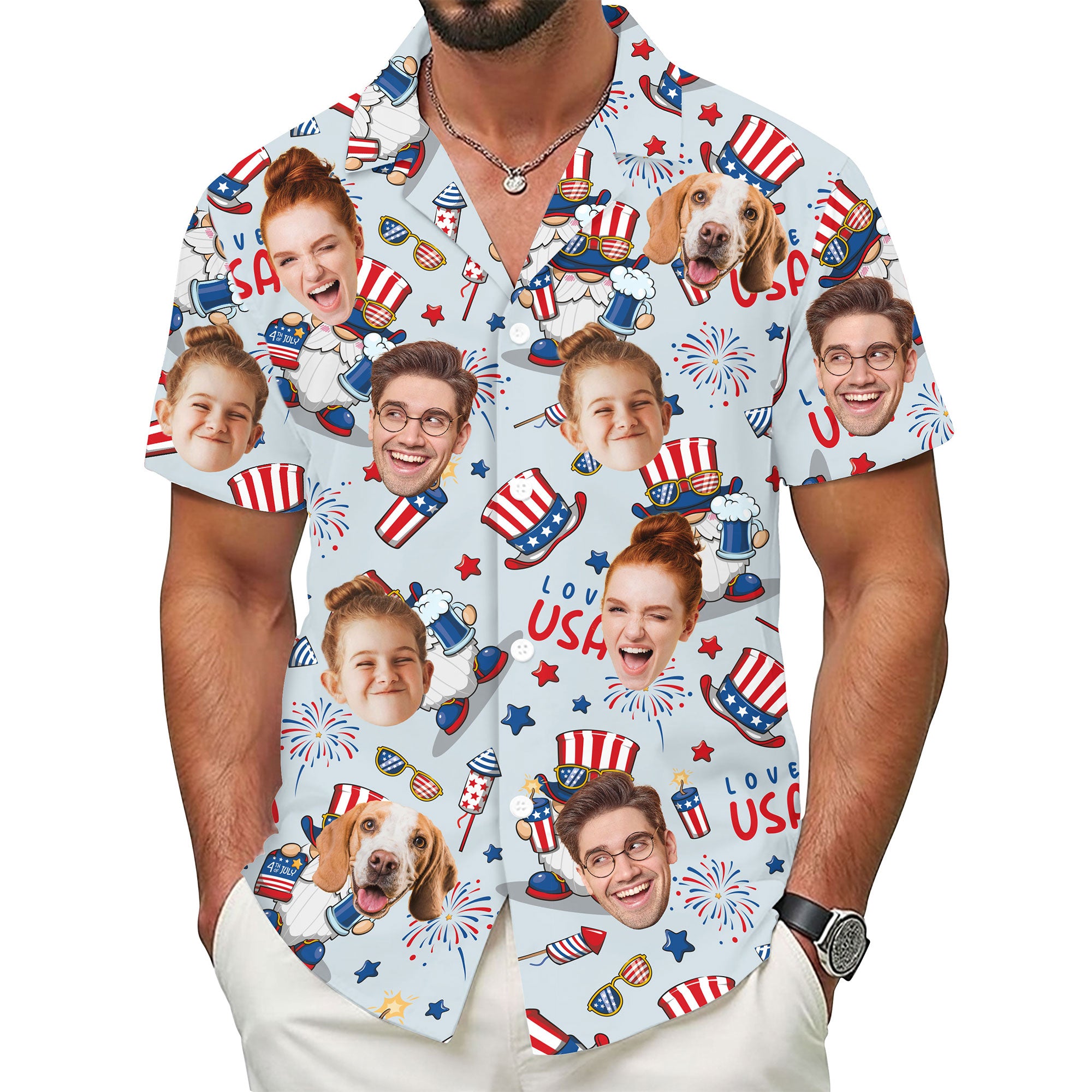 Custom Face Hawaiian Shirt, Personalized 4th of July Shirt for Men, Funny Patriotic Gift, A Special Summer Shirt for Husband or Boyfriend