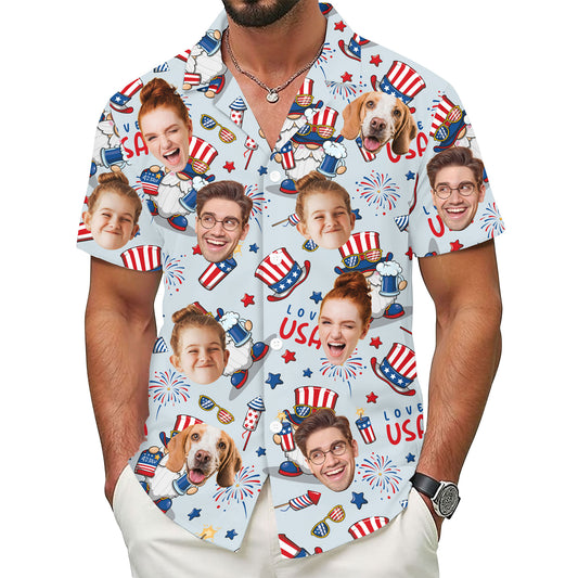 Custom Face Hawaiian Shirt, Personalized 4th of July Shirt for Men, Funny Patriotic Gift, A Special Summer Shirt for Husband or Boyfriend