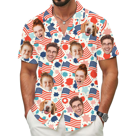 Custom Face Hawaiian Shirt, Personalized USA Flag Celebration Shirt for Men, Fun Gift for Father’s Day, Independence Day or Anniversary