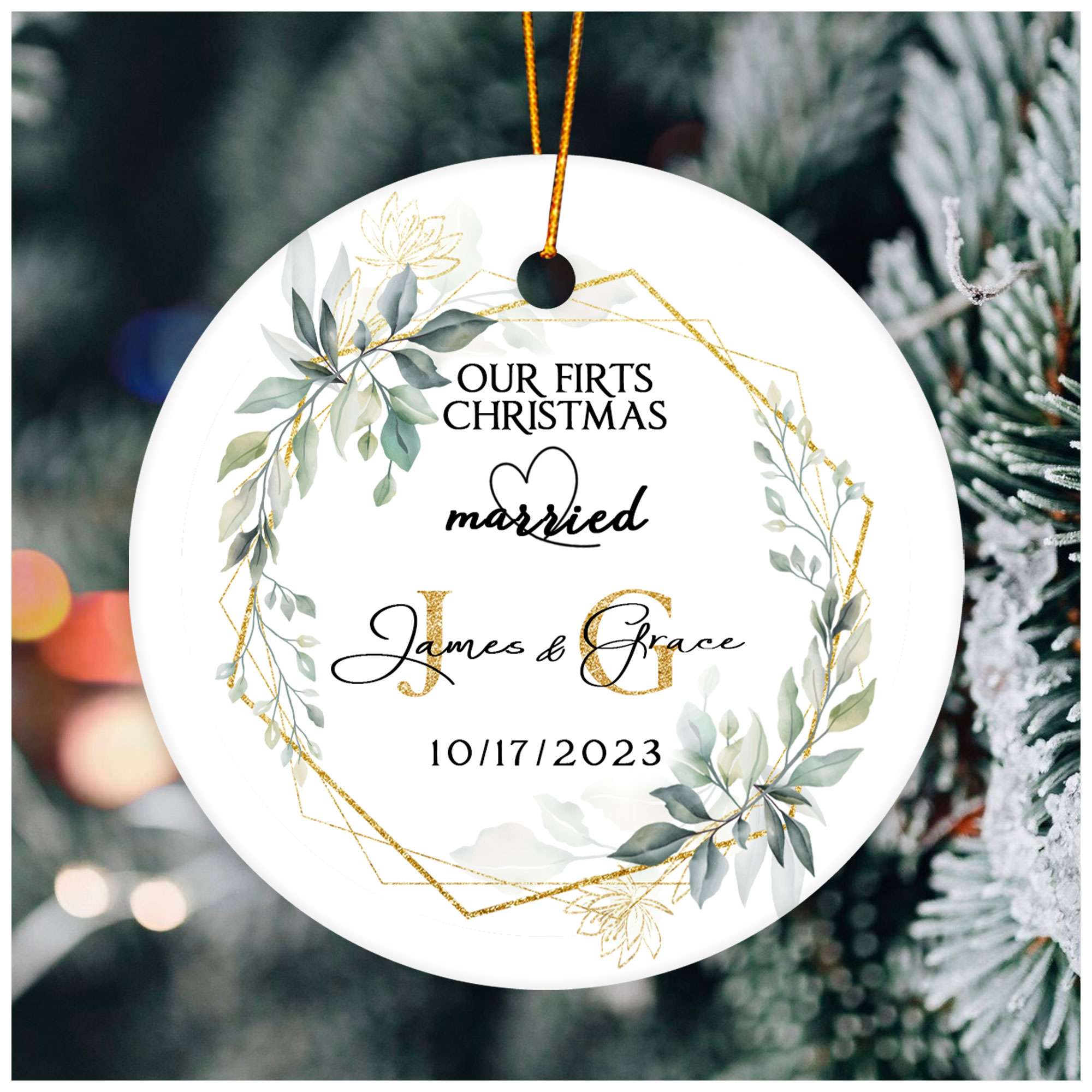 Personalized Engagement Christmas Ornament 2025 with Custom Photo, Our First Christmas Married Ornament 2025, 1St Christmas Married Gift for Wedding Gifts, Couples, Newlywed Gifts