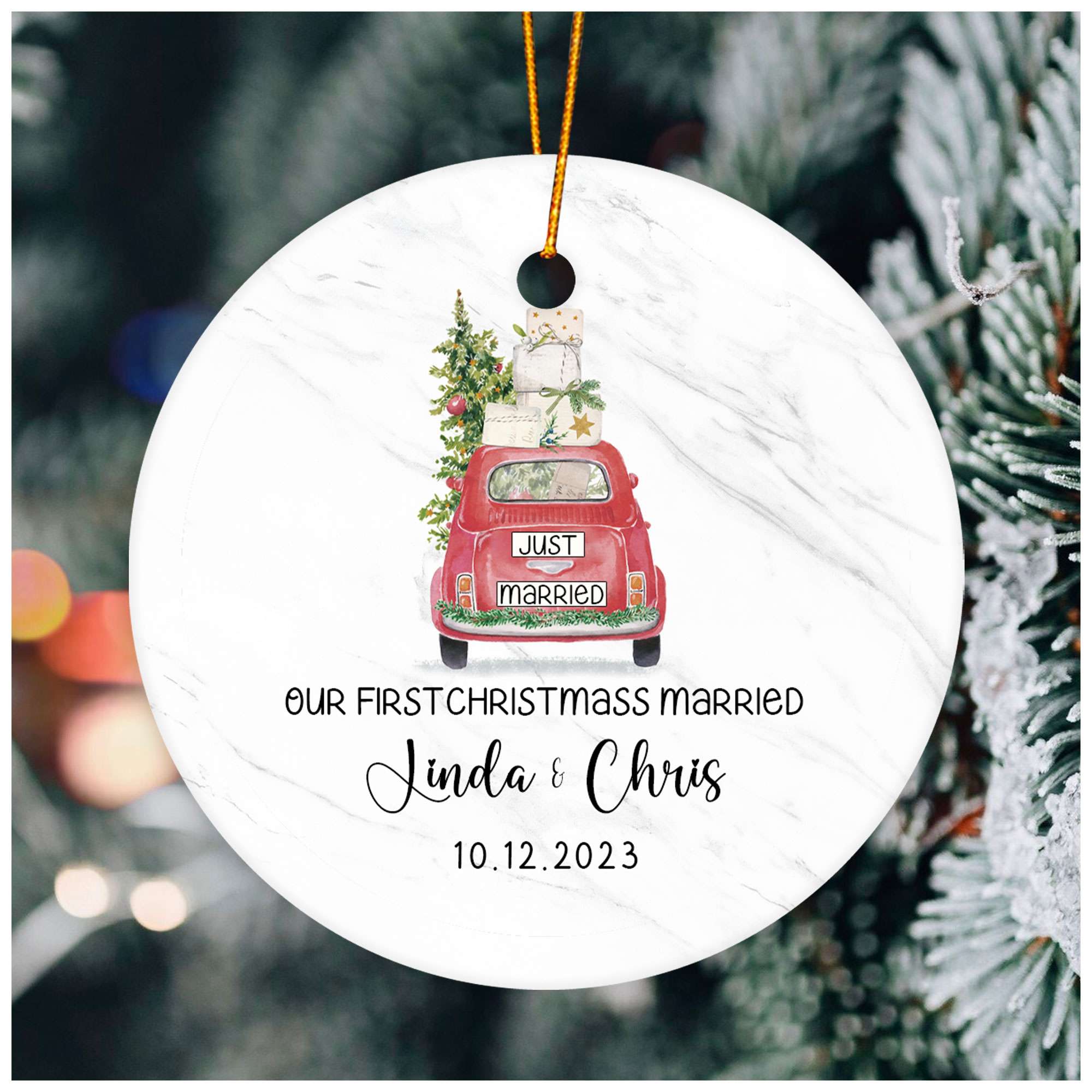 Personalized Our First Christmas Married Ornament 2025 with Custom Photo, Mr and Mrs Christmas Ornament 2025, Newlywed Gifts for Couple, Christmas Tree Decoration